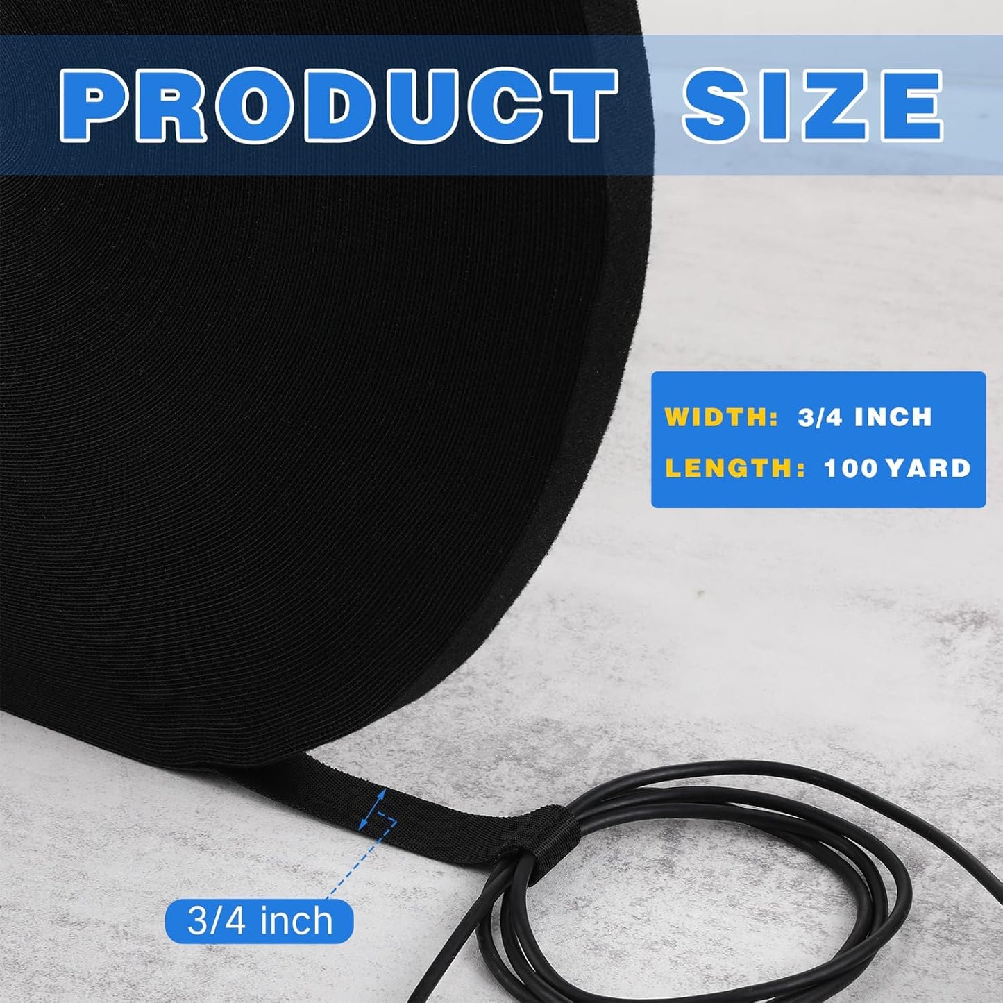 WILLBOND 3/4 Inch x 300ft Fastening Tape Cable Ties Reusable Fastening Nylon Tape Double Side Hook Roll Hook and Loop Straps Wires Cords Management Wire Organizer Straps (Black)