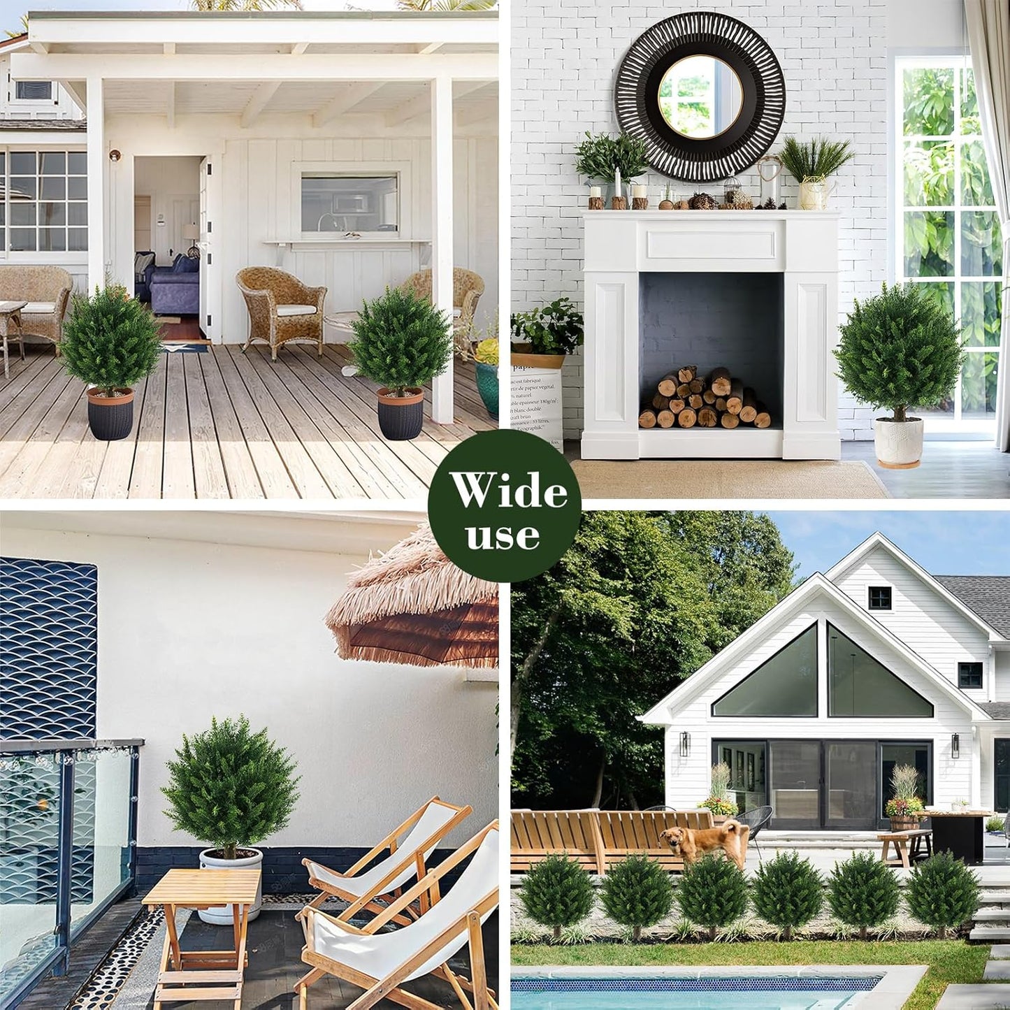 21" Artificial Cypress Topiary Outdoor Plants with Spike, 4 Pack Faux Cedar Bushes UV Resistant Fake Shrubs for Front Porch Décor