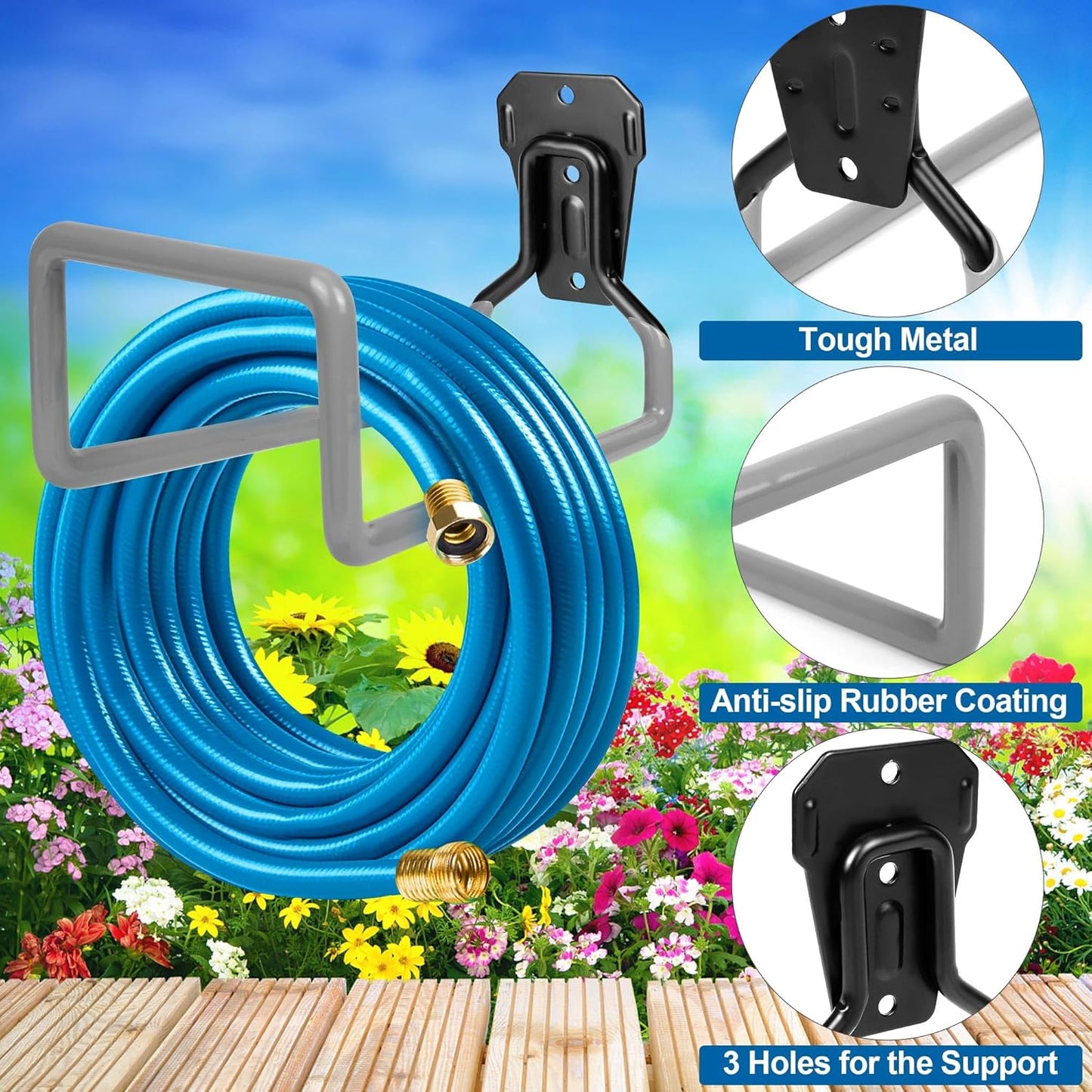 Garden Hose Holder - Metal Garden Hose Reel Wall Mounted Water Hose Holders for Outside, Heavy Duty Hose Hanger for Water Hose Storage