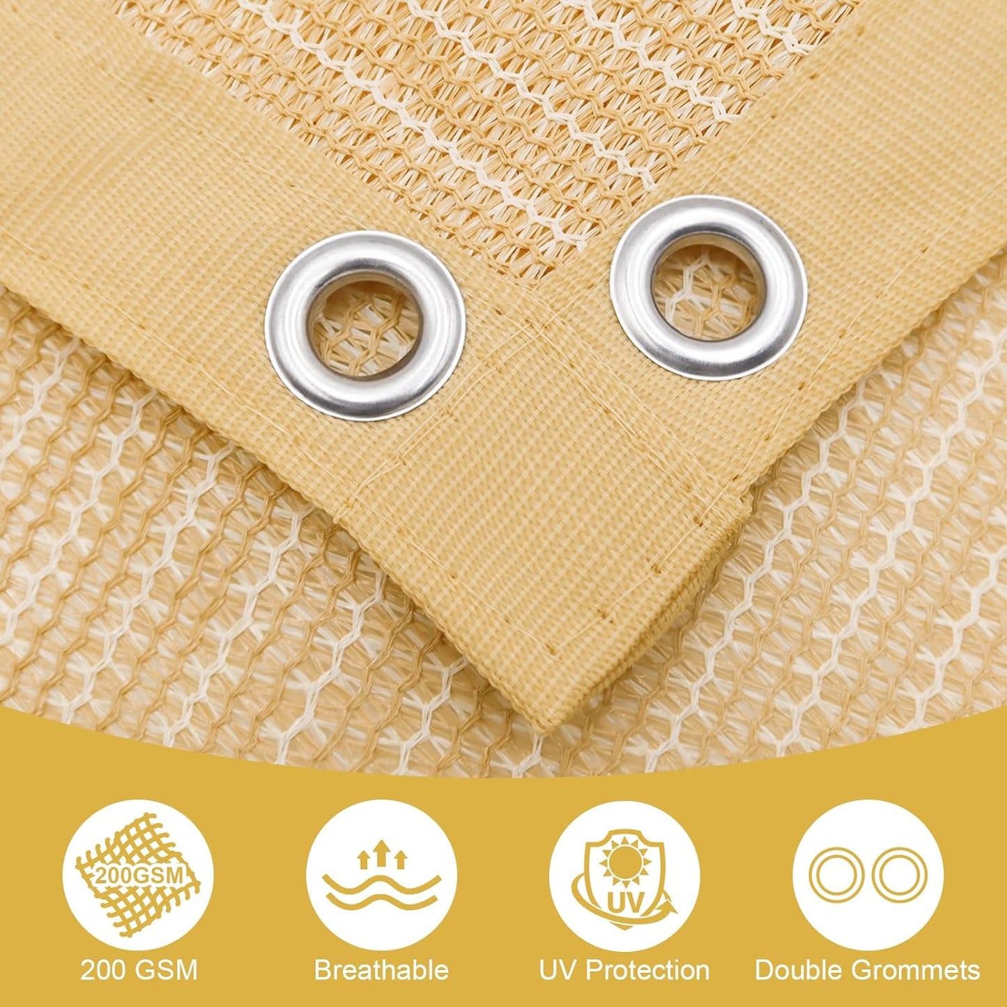 Shade&Beyond 90% Sun Shade Cloth with Grommets, 8' X 16' Pergola Shade Cover Canopy, Mesh Tarp Sun Screens for Patio, Outdoor, Garden, Backyard, Wheat