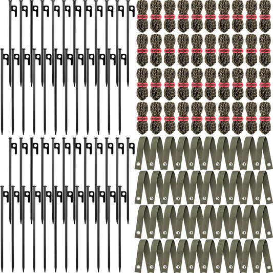 Suzile 120 Pcs Tree Stake Kit, Heavy Duty Tree Staking and Supports for Leaning Trees Include 11. 8'' Steel Stakes 15. 8'' Support Straps 13. 12 ft Rope for Anchoring Hurricane Protection (Army Green)