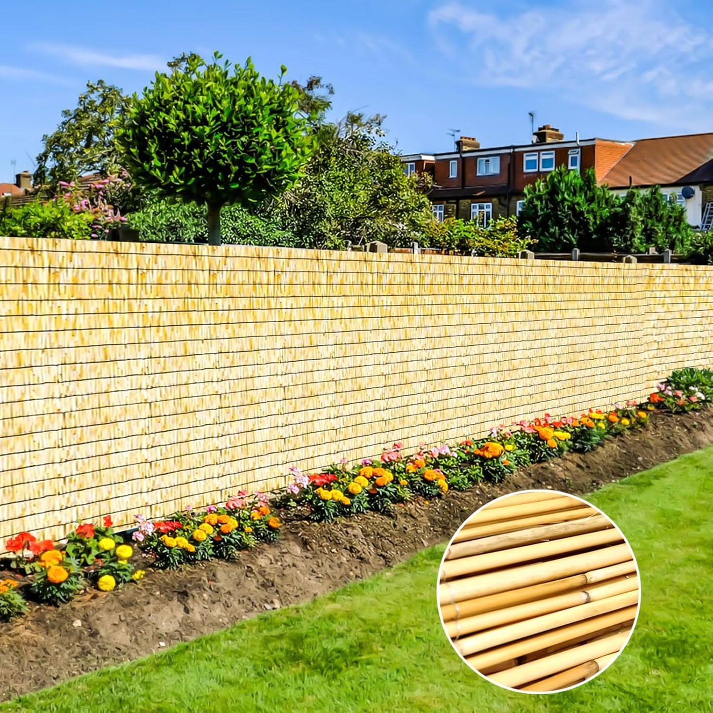 Bamboo Reed Fencing, Natural Bamboo Fence Rolls 3 Feet High, Decorative Reed Curtains Privacy Screen Outdoor for Patio Balcony Garden Backyard, 3 x 16 FT