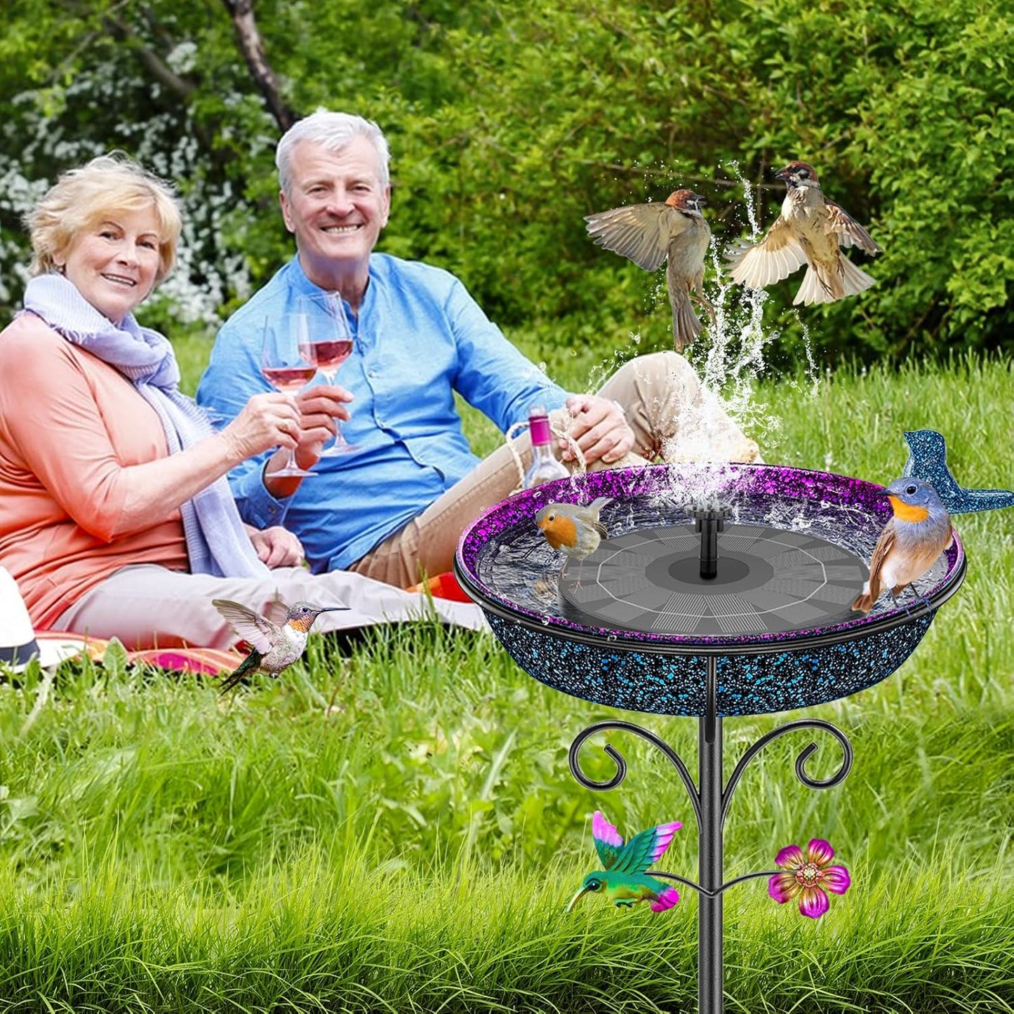 Metal Bird Bath for Outside, Freestanding Garden Bird Baths Bowl, Vintage Birdbath for Outdoors Yard Garden Lawn Decor Decor (Gradient Purple)