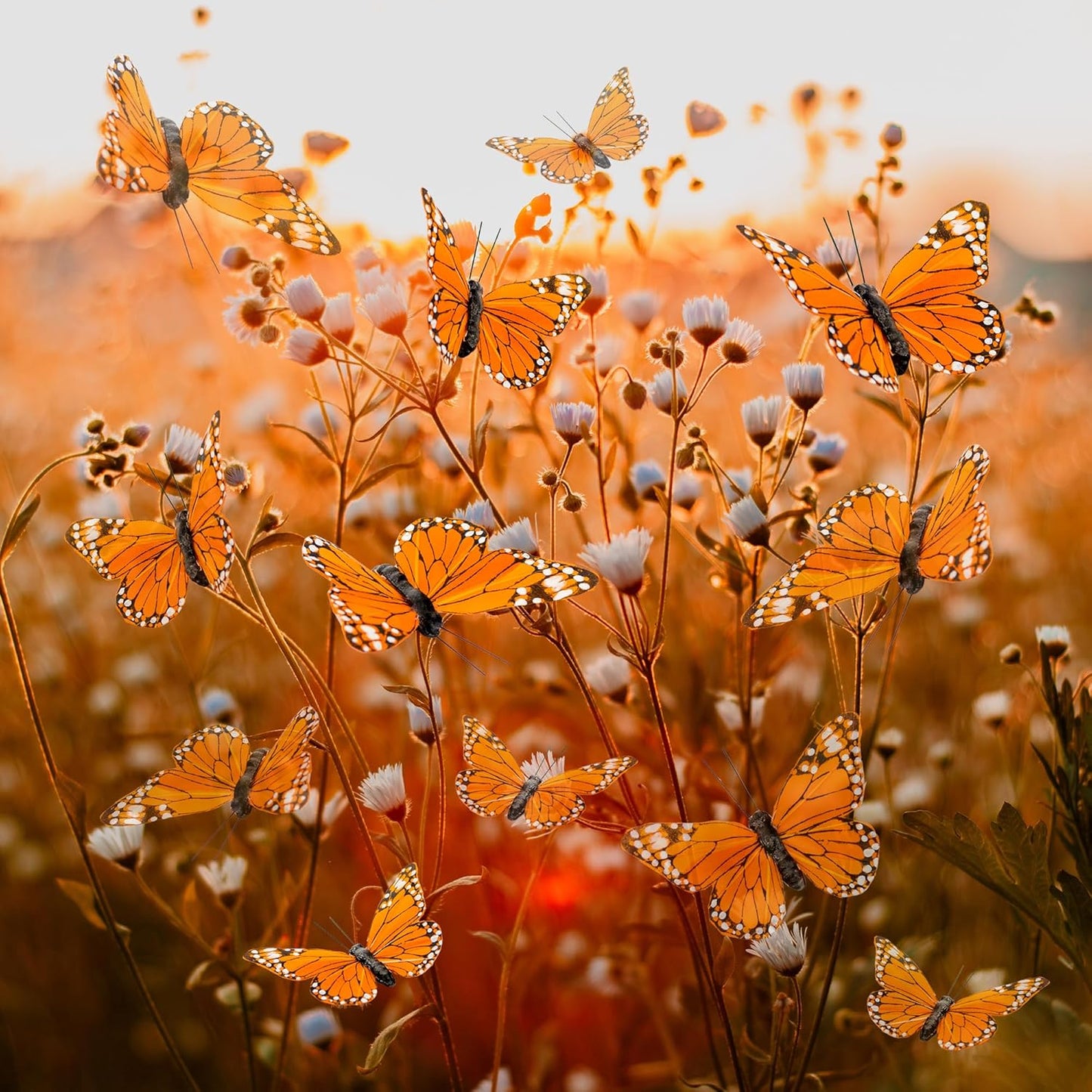 Cartanfill-Monarch Butterfly Decorations, 12PCS Feather Butterfly Decorations Set with Clip for Wedding Party Home Decor