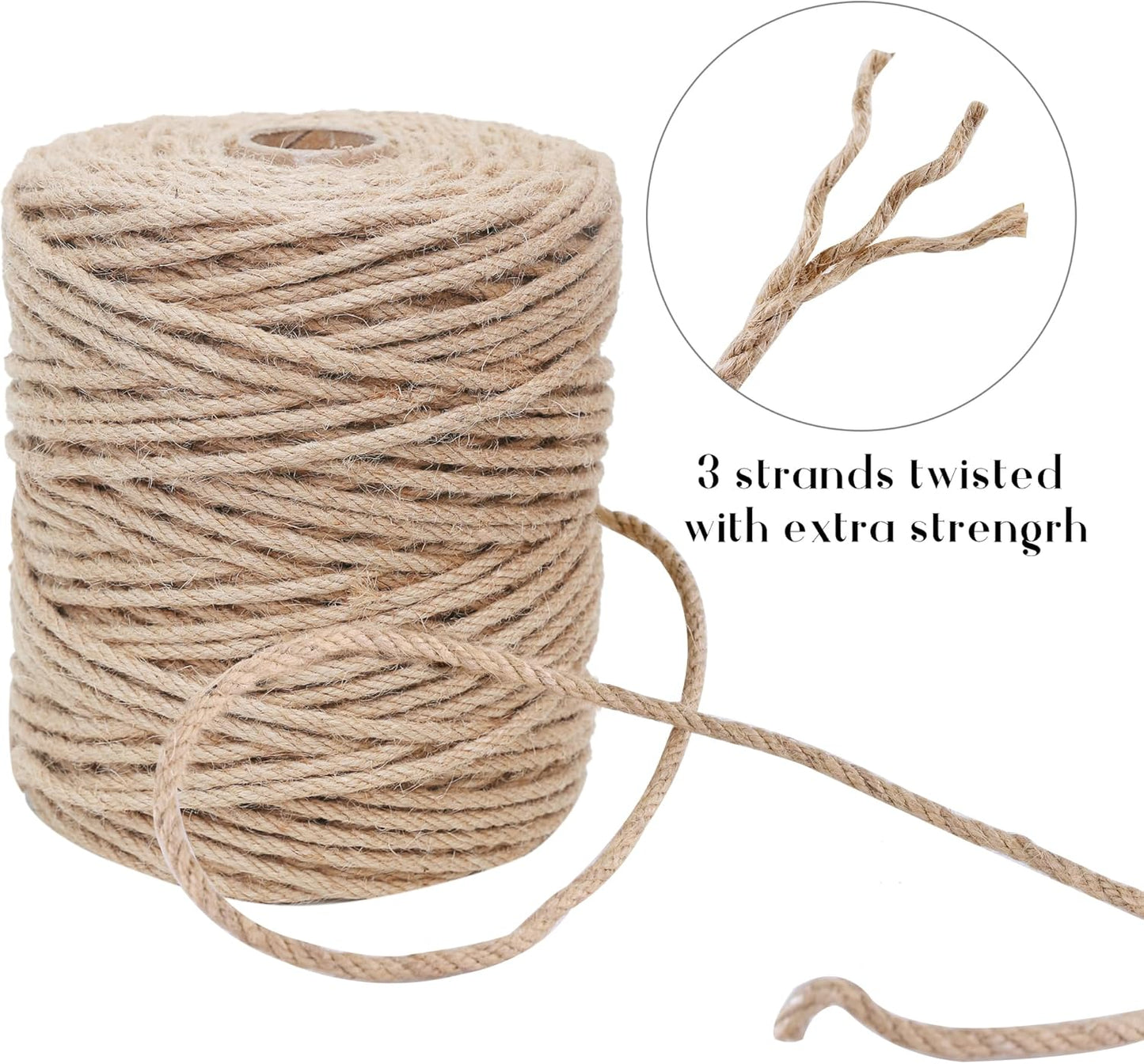 Natural Jute Twine 656ft 6mm,4Ply Twisted Thick Twine Rope Strong Jute String Roll for Crafts Gift Wrapping Gardening Home Decor Bundling Cat Scratching Post