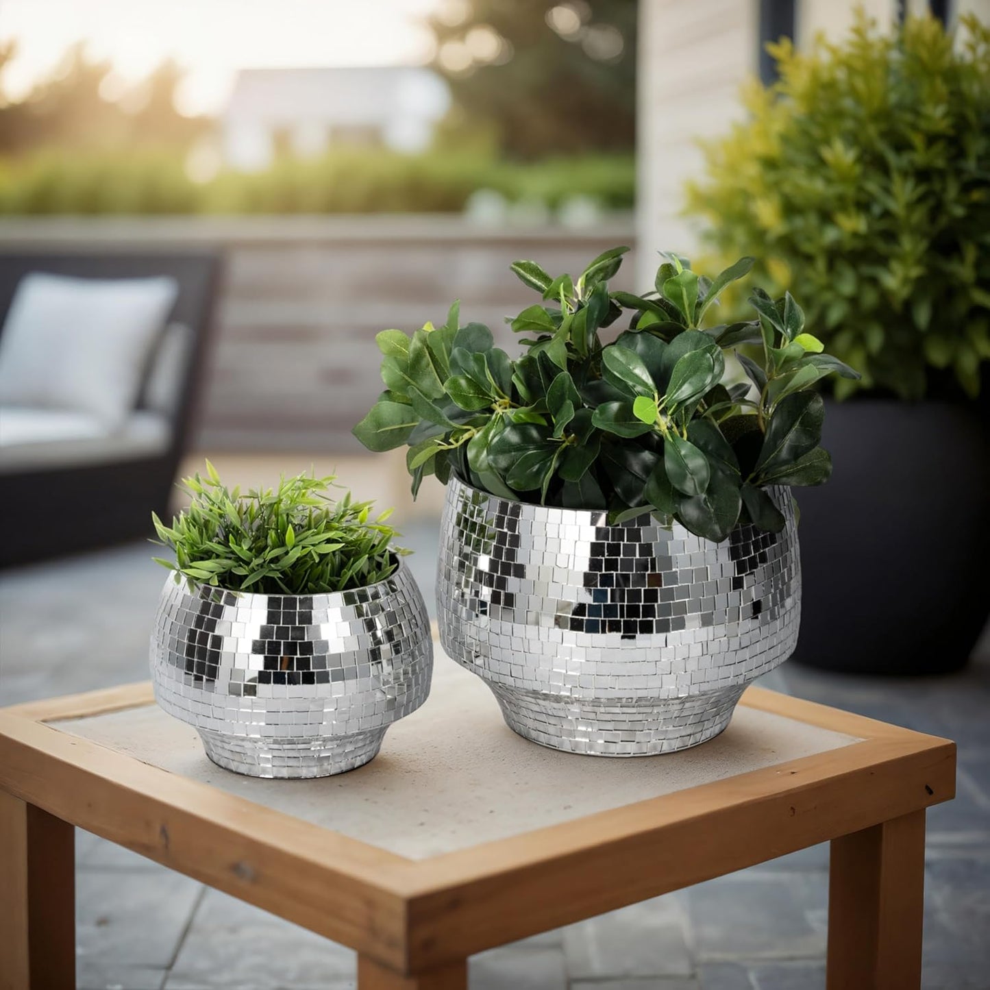 Flower Pots and Planters for Home Decor – Mosaic Indoor and Outdoor Plant Pots for Garden, Patio, or Room – Modern Pots for Indoor Plant Stand for Herbs, Succulents, or Ferns Set of 2 – 8", 6" Silver