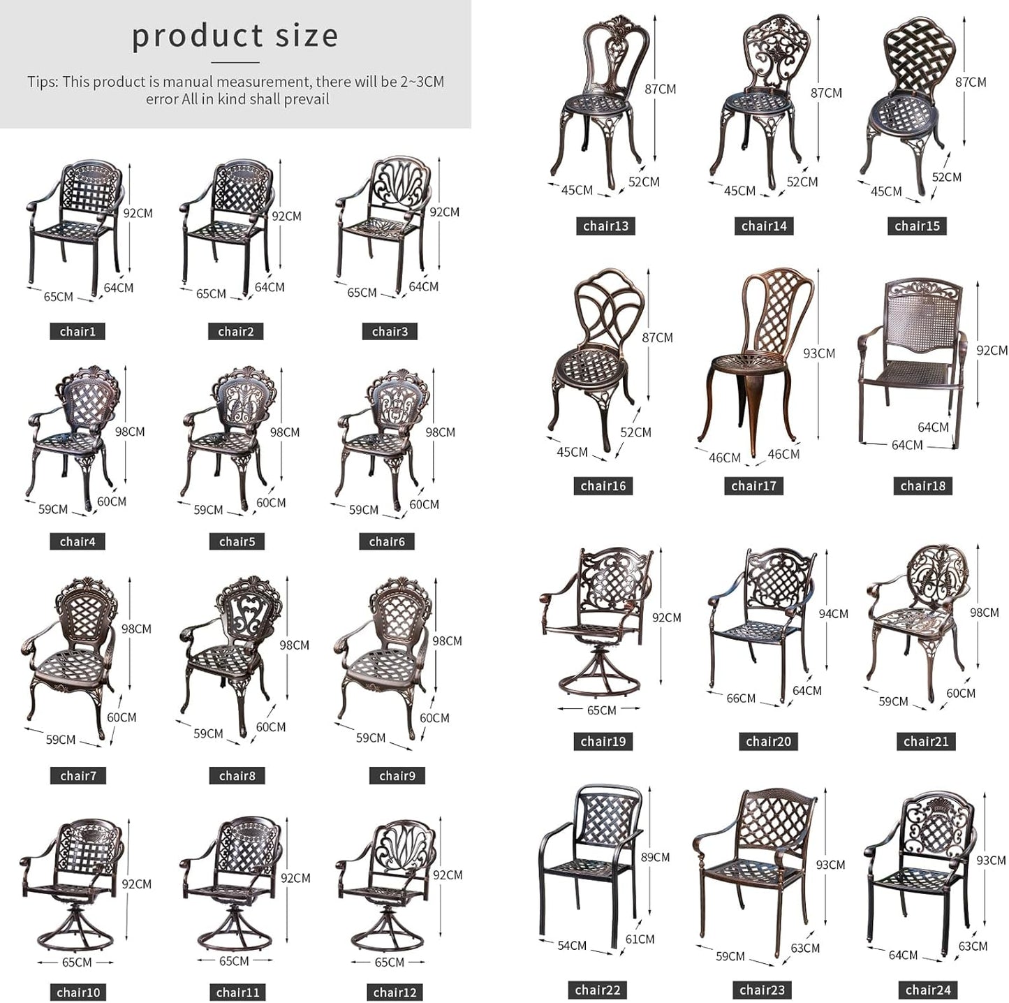 Outdoor Dining Chair Cast Aluminum Patio Chairs Set of 2 All-Weather Patio Dining Chair with Adjustable Feet for Backyard Garden (C-Style Finland Chair)