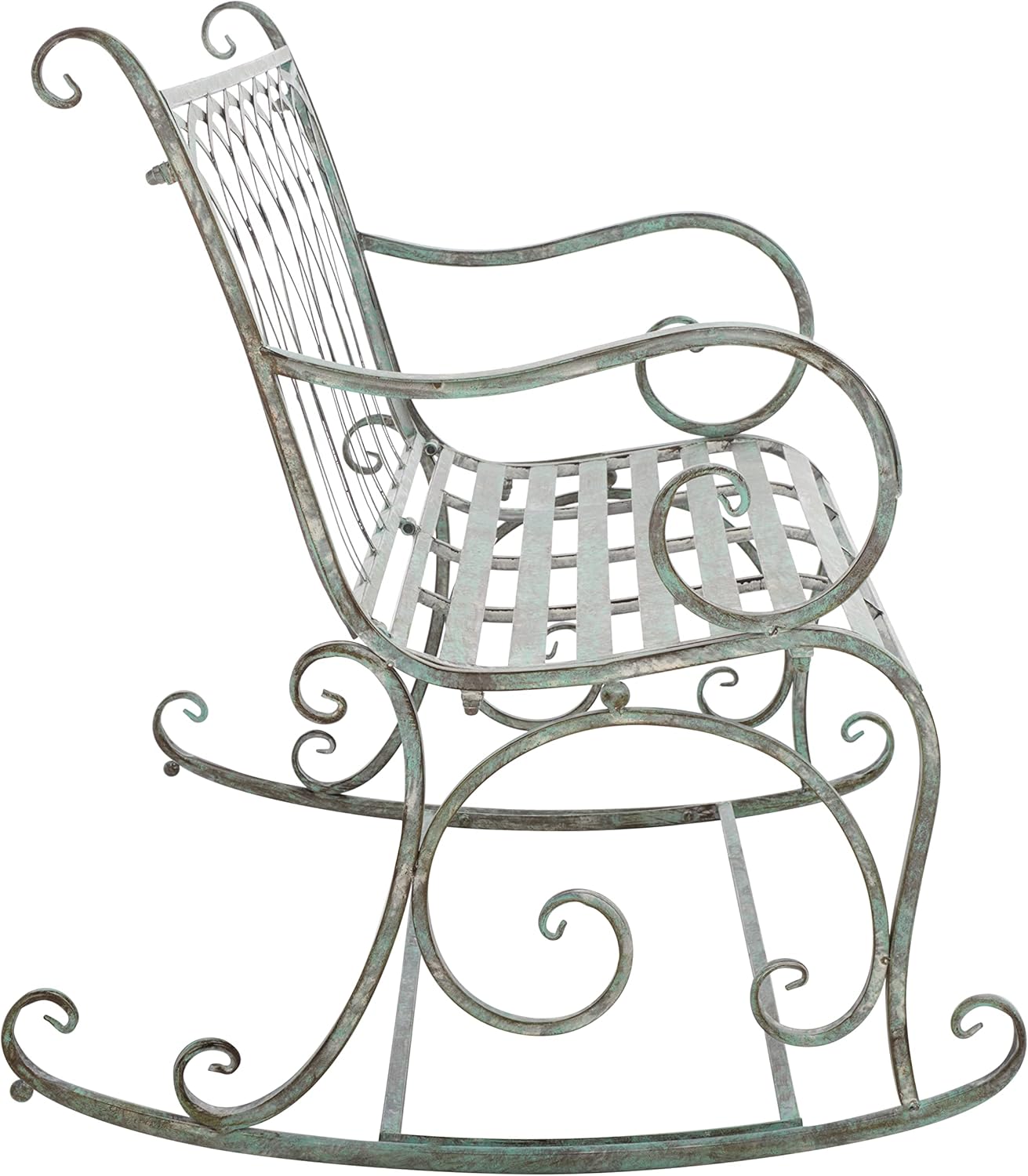 SAFAVIEH Outdoor Collection Ressi Victorian Antique Dark Green Wrought Iron Rock Bench