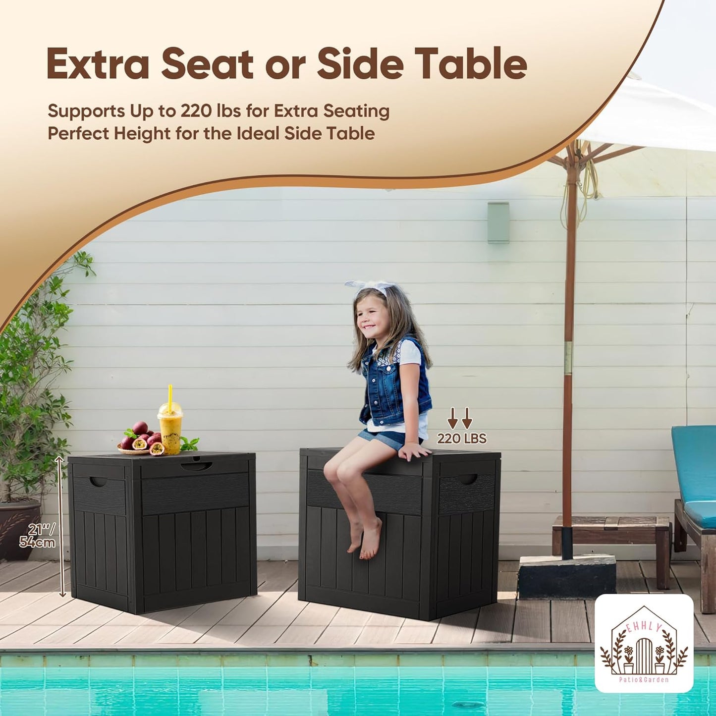 31 Gallon Deck Box, Small Outdoor Storage Box Waterproof, Lockable Secure Package Bin Delivery Box for Outside Front Porch, Patio Cushions Storage Box, Delivery Driver Snack Box for Porch, Black