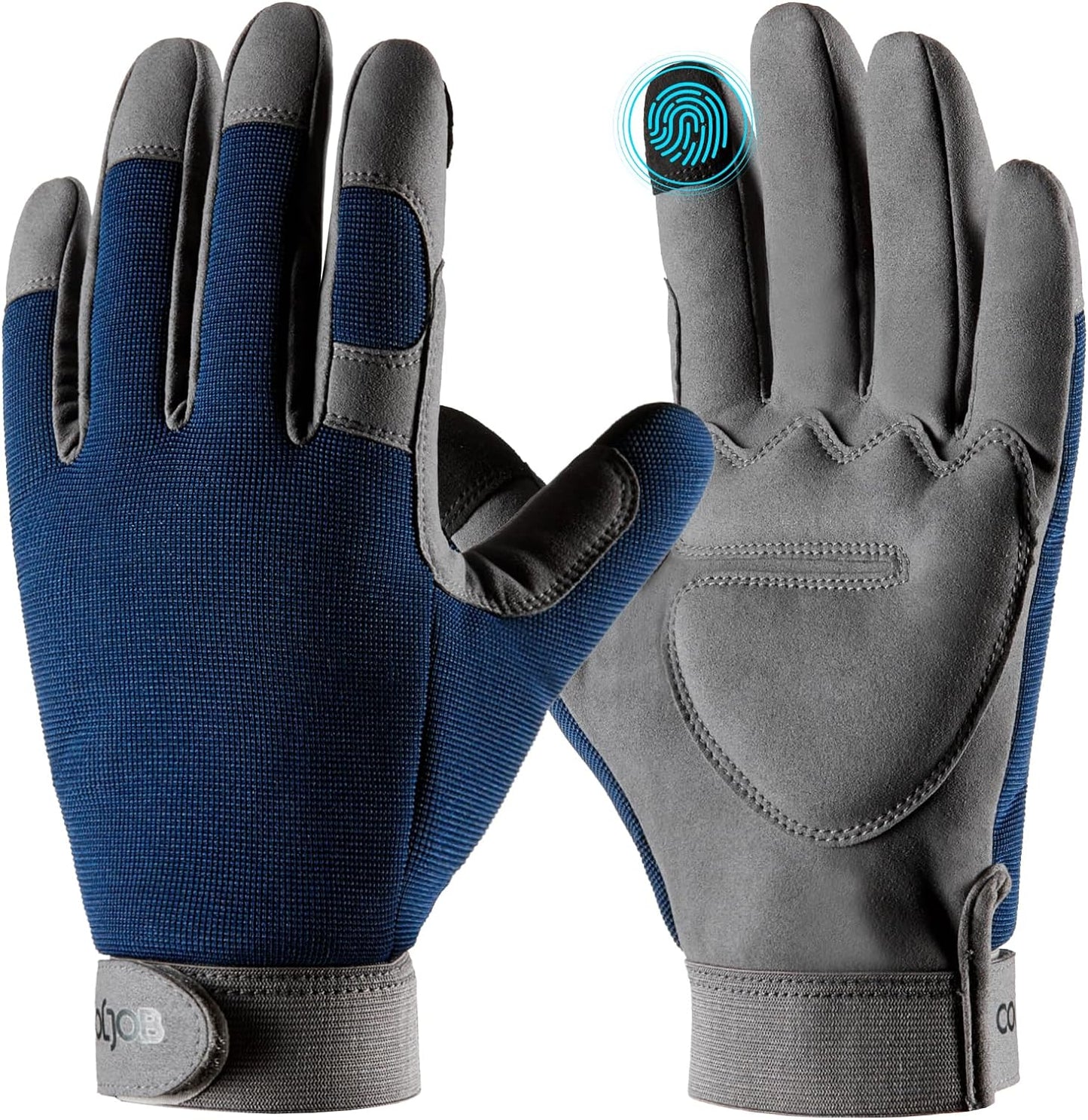 COOLJOB Thorn Proof Garden Gloves with Touchscreen Fingers for Men, Rose Pruning Work Gloves with Palm Cushion for Gardener, Farmer and Landscaper (Navy 1 Pair Large)