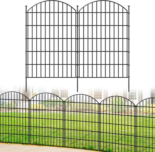 Metal Garden Fence 42in (H) x 23.3ft (L), 10 Panels + 11 Stakes Dog Fence Border Fence Animal Barrier, No Dig Garden Fencing for Yard Flower Bed Lawn Patio Outdoor, CTW4210 Black