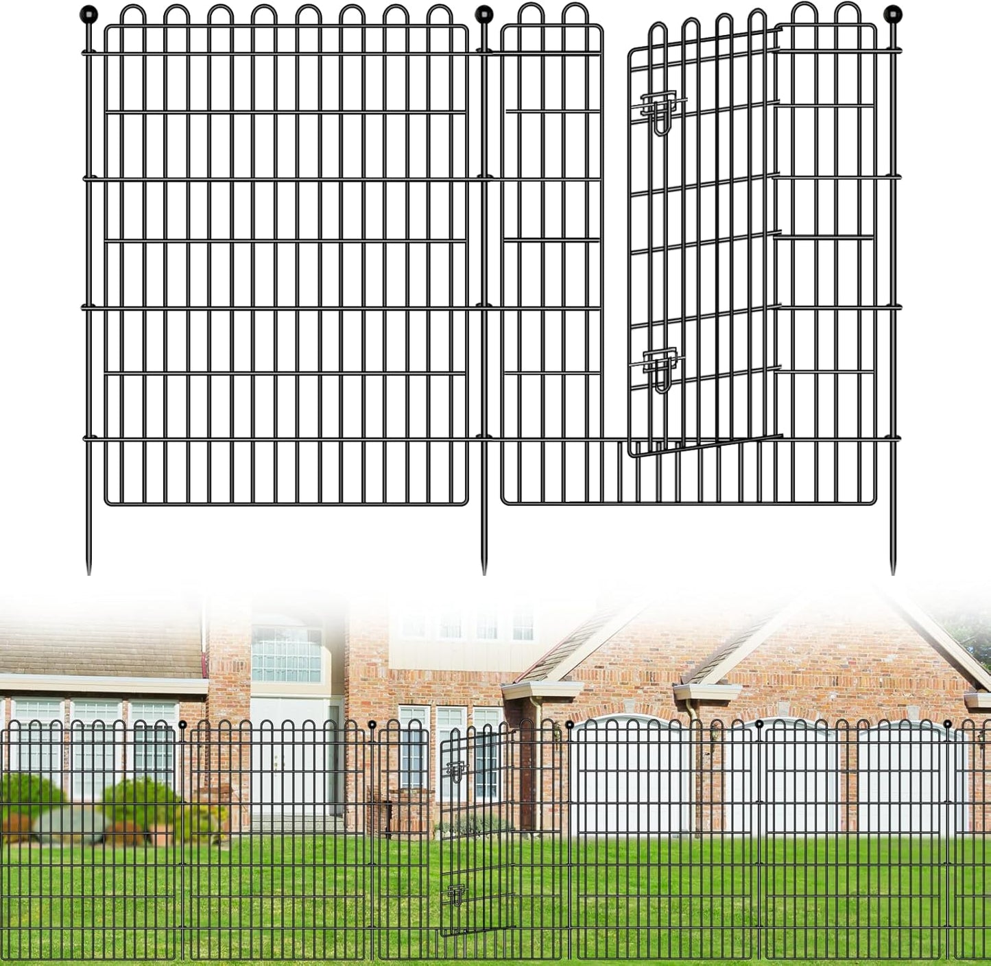 10 Panels No Dig Decorative Garden Fence with Gate for Yard, 40 in(H) X 23.6 ft(L) Animal Barrier Fencing for Outdoor Dog, Metal Portable Garden Fences for Borders, Pets, Landscape, Temporary Fence
