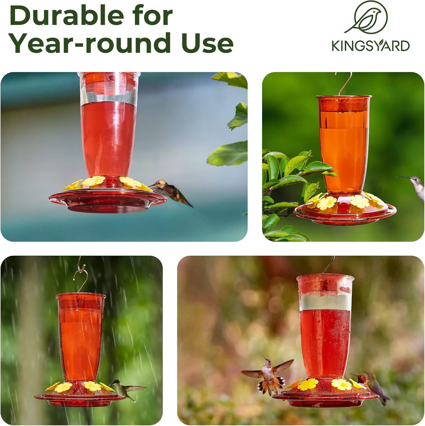 Kingsyard 2 Pack Hummingbird Feeder for Outdoors Hanging - 6 Bee Guard Feeding Ports & Built-in Ant Moat, Wild Bird Feeder for Outside Garden Yard Patio 16 Oz, Red