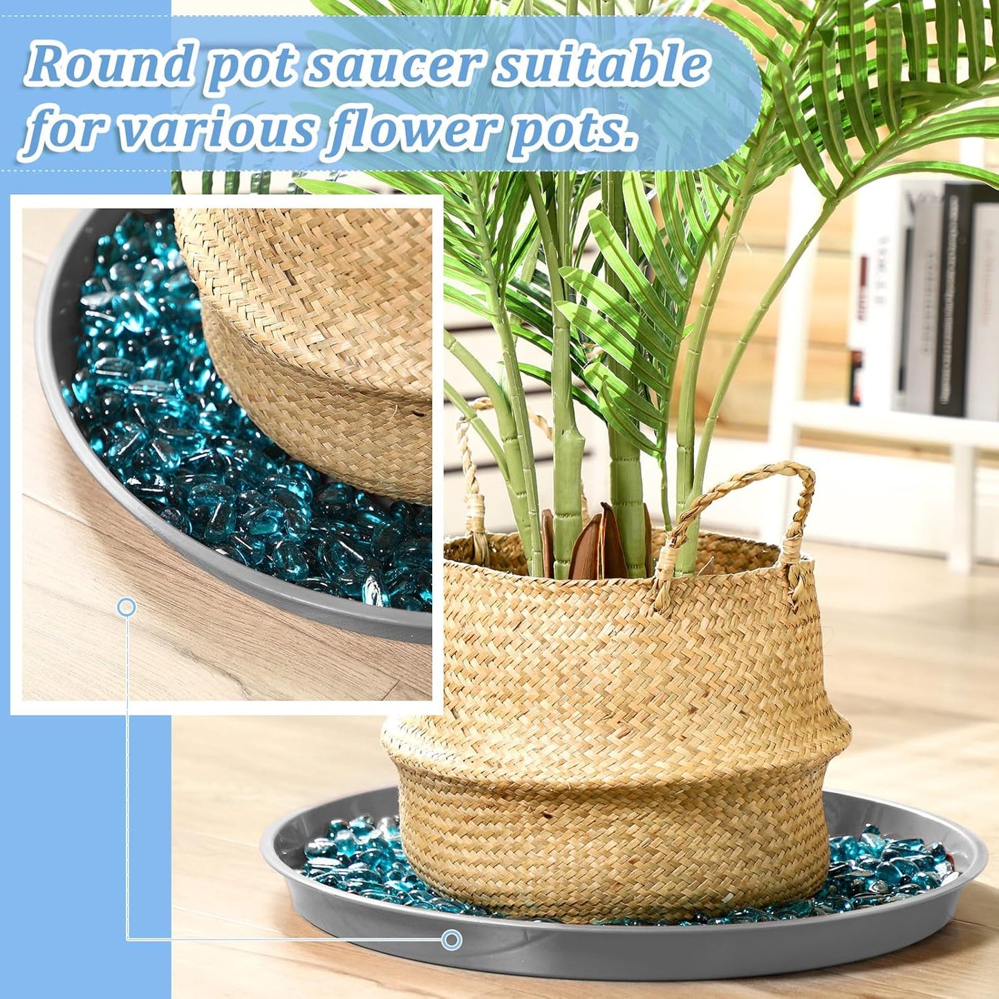 Eccliy 6 Pack Plastic Plant Saucer Heavy Duty Planter Saucers Large Plant Pot Saucers Plastic Water Trays for Indoors and Outdoors Flower Plant Plant Drip (Gray,20 Inch)