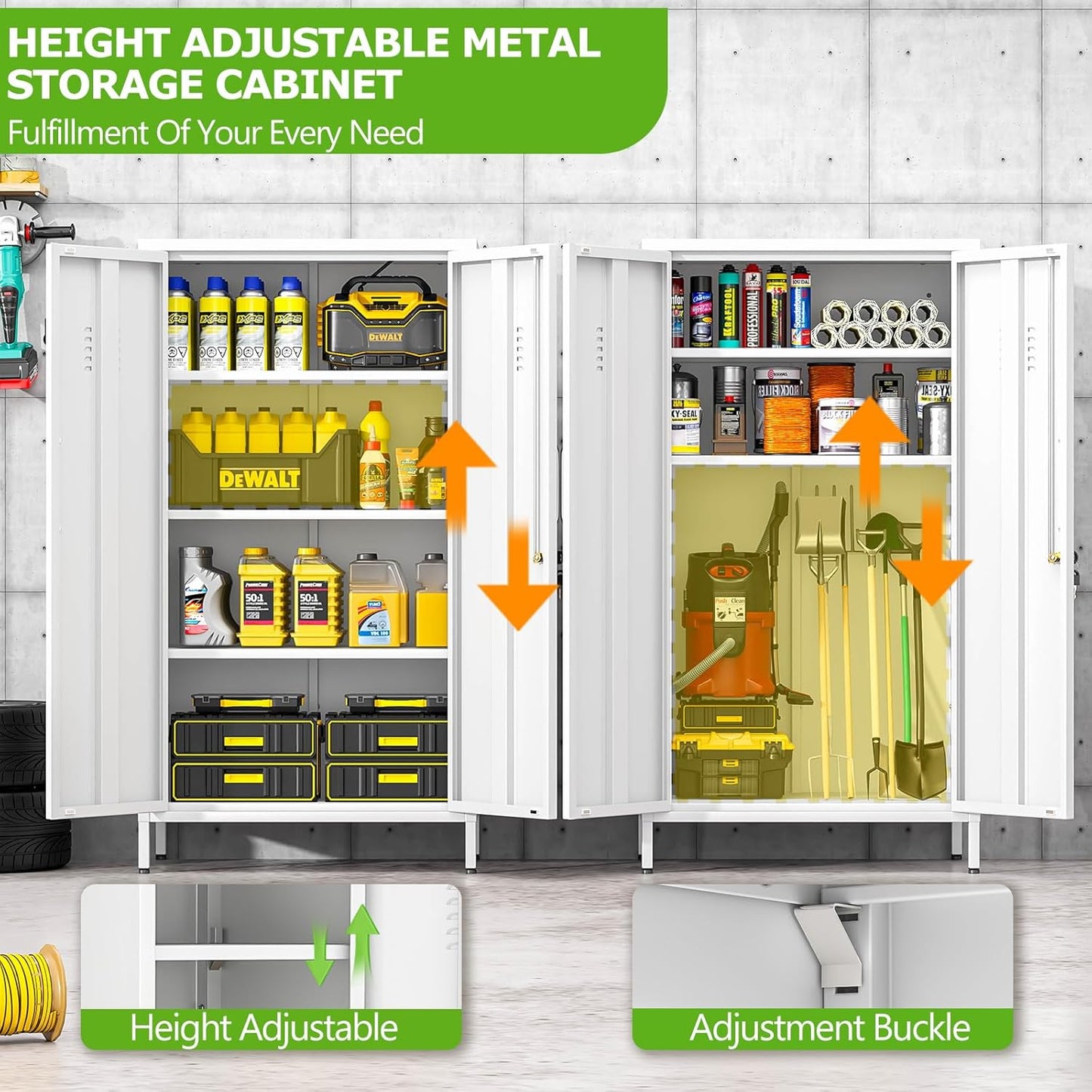 47" Metal Storage Locker, Lockable Employees Metal Locker with 2 Door and Adjustable Shelves, Steel Locker for Home, School, Office, Gym (White)