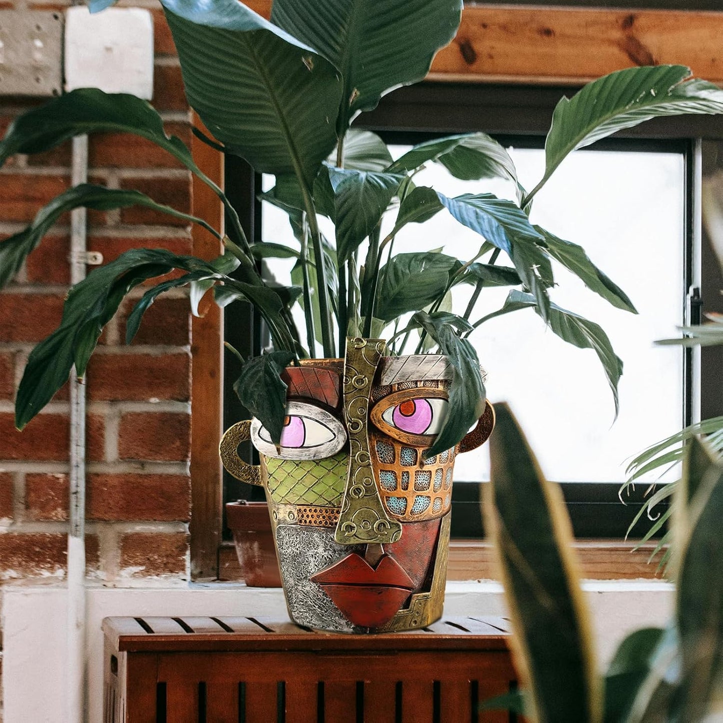Abstract Face Planters Pots Head,Unique Head Planter for Indoor Plants,Funny Face Flower Pot,Colorful Plant Pots for Outdoor Garden Decor and Home Art Decoration(Classic)