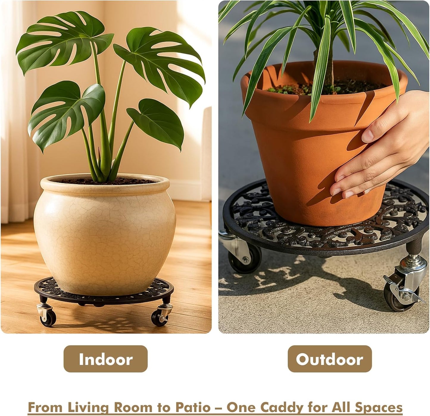 1 Pack Plant Caddy with Wheels 14 Inch Rolling Plant Stand for Large Plants Heavy Duty Plant Rollers Metal Plant Dolly Rustproof Planter Stand Wrought Iron Plant Stands Flower Cart Indoor Outdoor