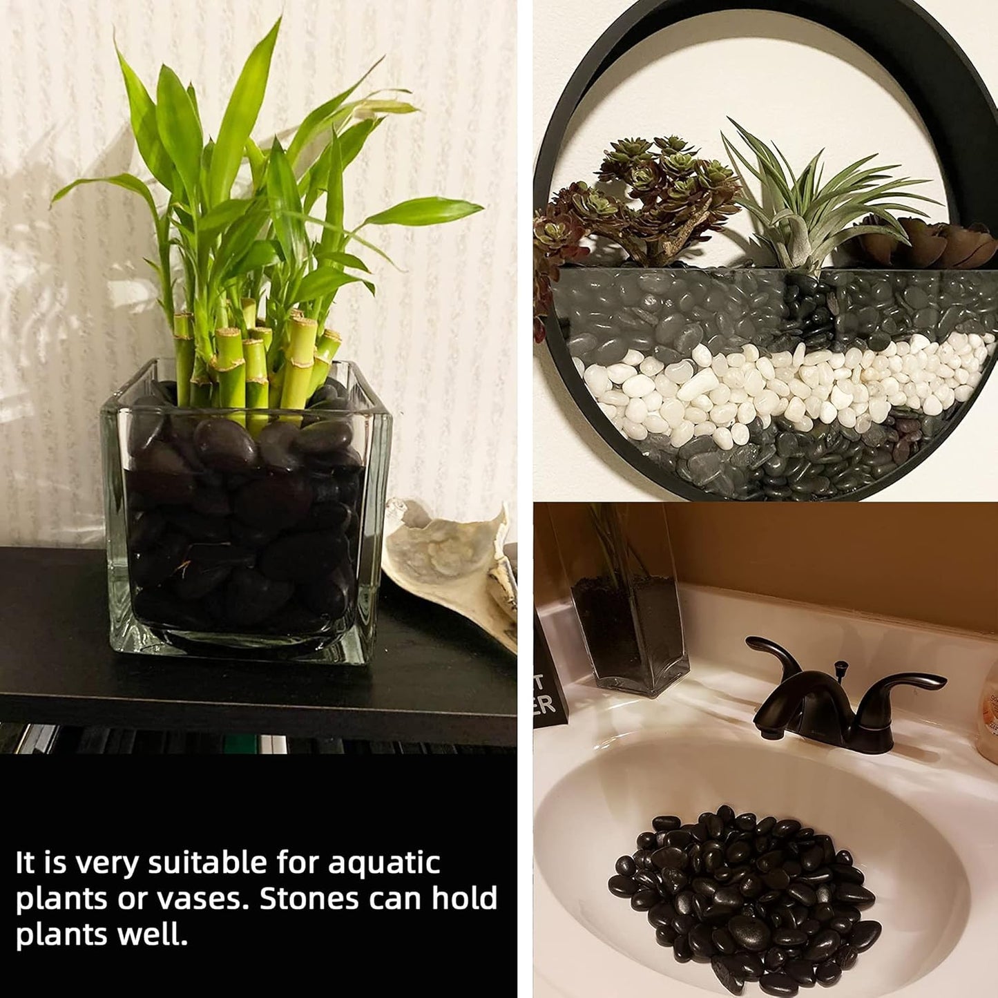 18 lb 1" Natural Polished Black River Rock for Plants,Aquarium,Vase,Garden Landscape Rocks and Outdoor Decorative Stones