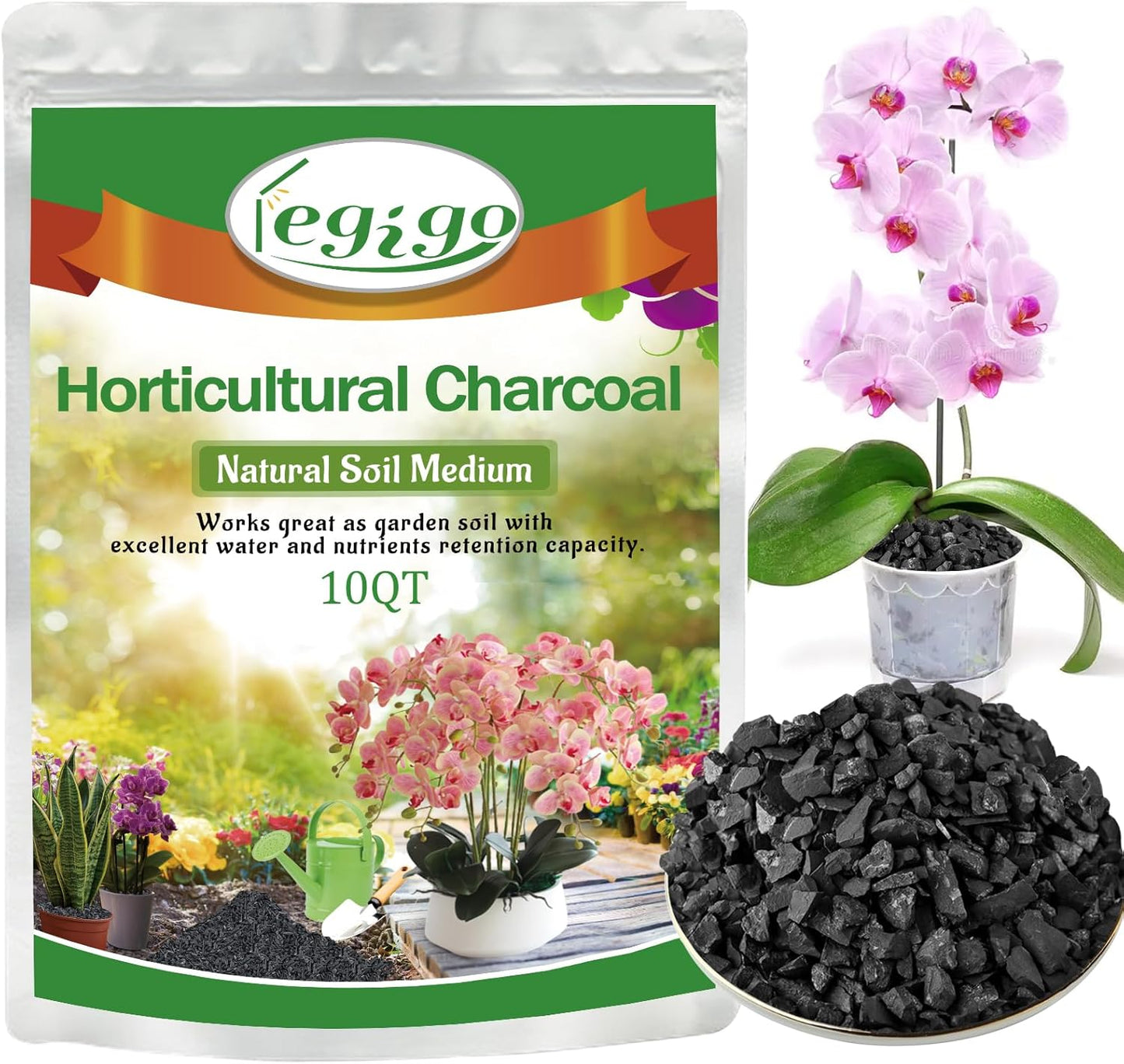 Legigo 10QT All Natural Horticultural Charcoal- Activated Hardwood Plant Charcoal for Soil Amendment, Conditioning Bonsai Soil, Succulent, Terrarium Supplies, Indoor Plant Potting Soil