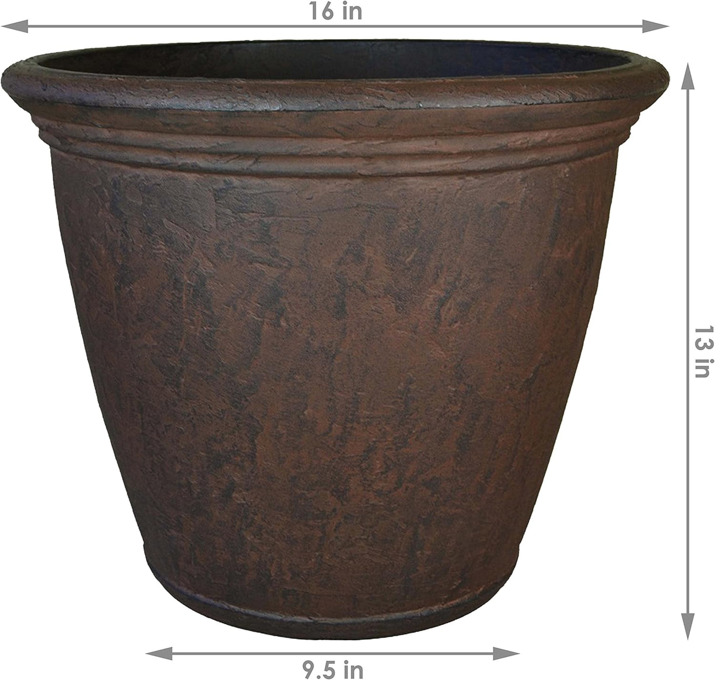 Sunnydaze 15.25-Inch Anjelica Large Plastic Pot for Plants - Outdoor Polyresin Round Planter with Drillable Drainage Holes - Rust - 4pk