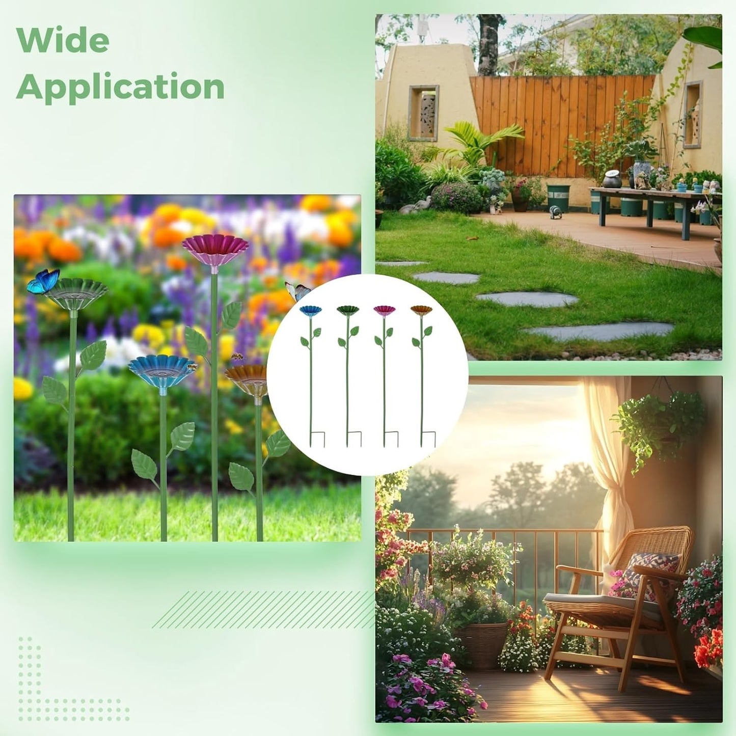 4 Pack Bee Watering Station, Metal Bee Feeder Cups with Colorful Flower Design,Butterfly Bee Bath Bowl for Outdoor Garden Yard Decor (Green, Blue, Yellow, Purple)