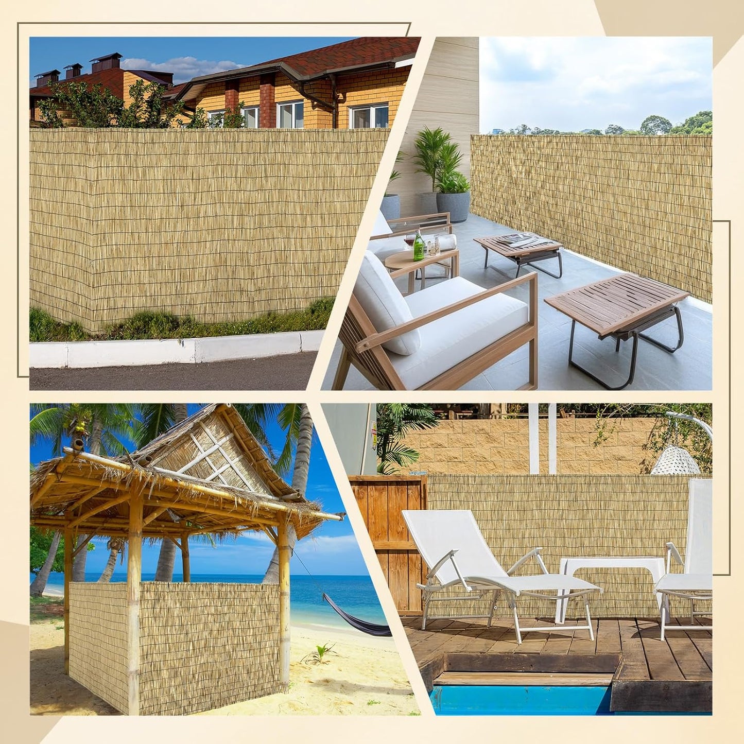 Natural 2 Pack 4FT X 16.4FT Reed Fencing Roll, Balcony Privacy Shade Reed Bamboo Fencing Garden Fence Border, Wind Block Sunshade Fence Screen for Outdoor Yard Patio Flower Bed Edge