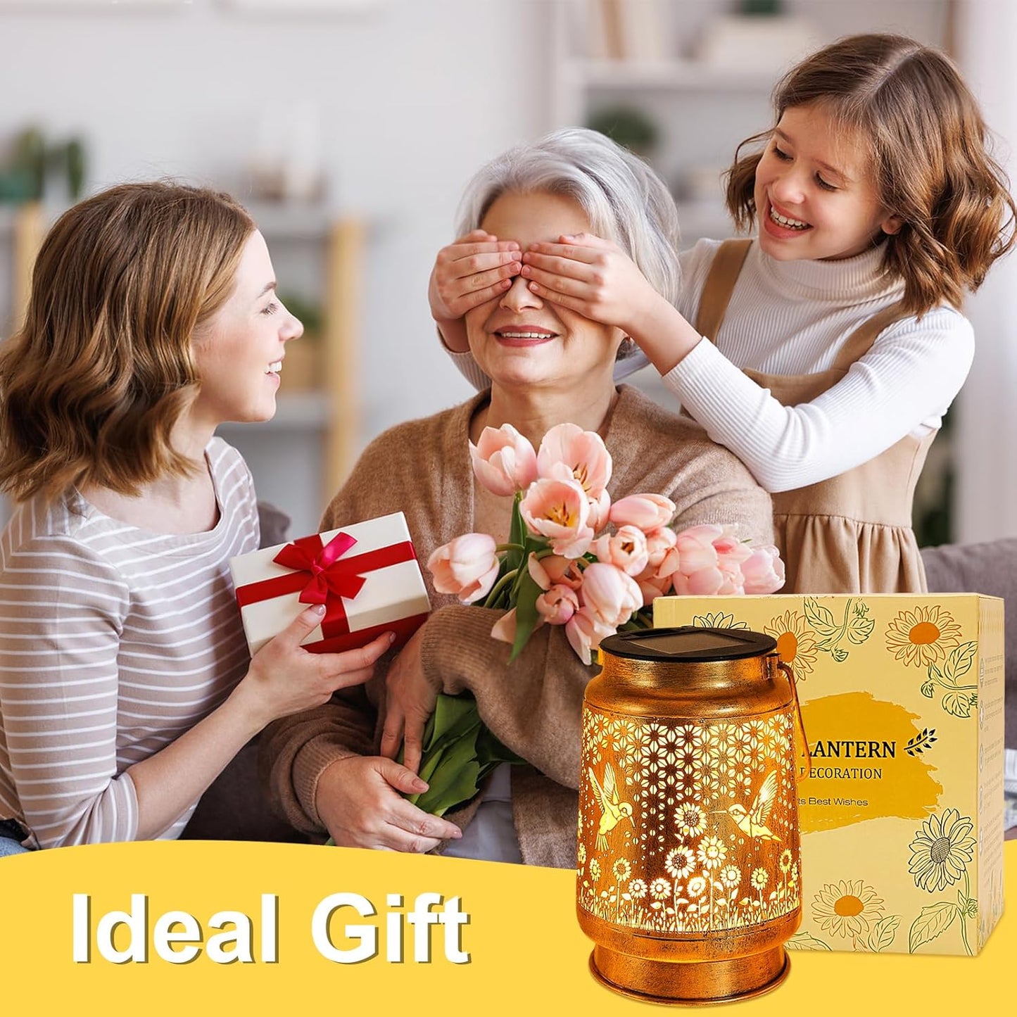 Hummingbird Solar Lanterns Outdoor Garden Decor, Birthday Gifts for Women Mom Grandma Hanging Metal Solar Lights Waterproof LED Decoration with Shepherd Hook Outside for Garden Yard Porch Lawn Patio