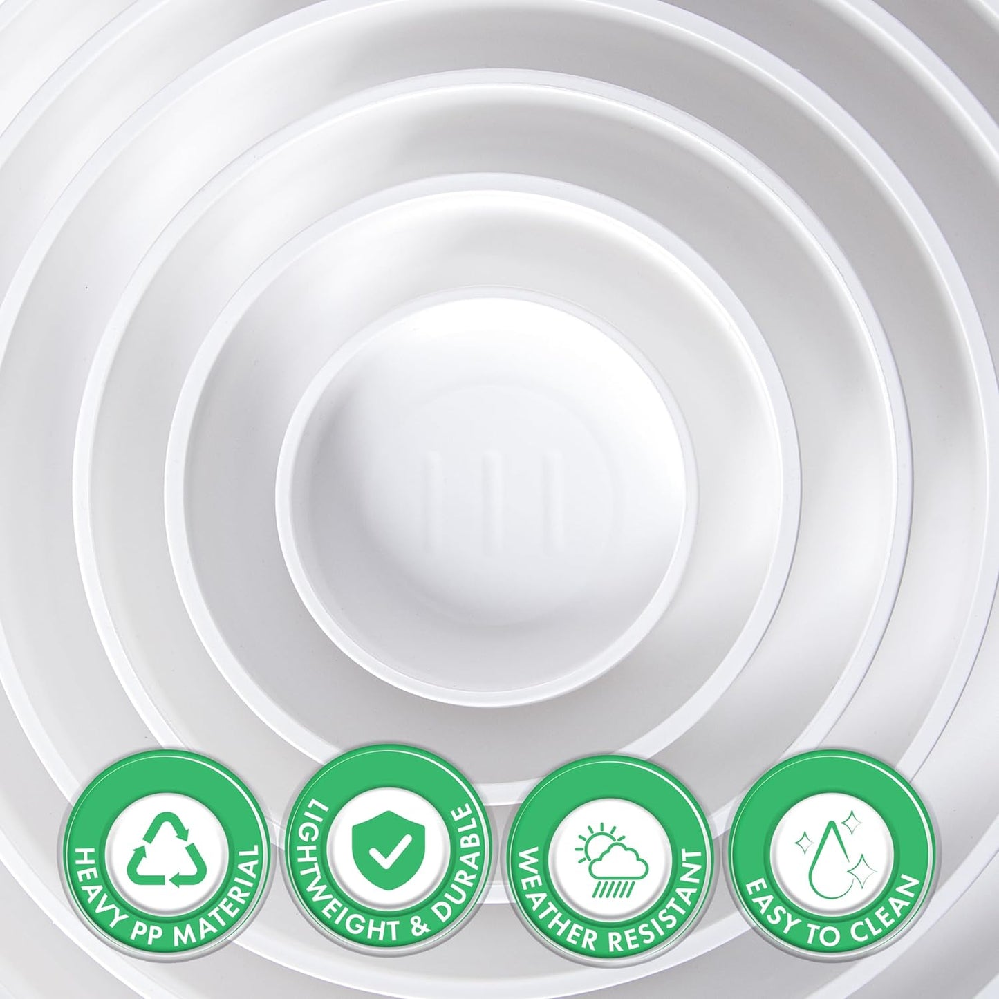 Phoenix Vine 8 Inch Plastic Plant Saucer Water Drip Tray, Heavy Sturdy Round Plant Drainage Tray for Indoors Outdoor, Set of 2, Matte White, 21-TY-8W-2