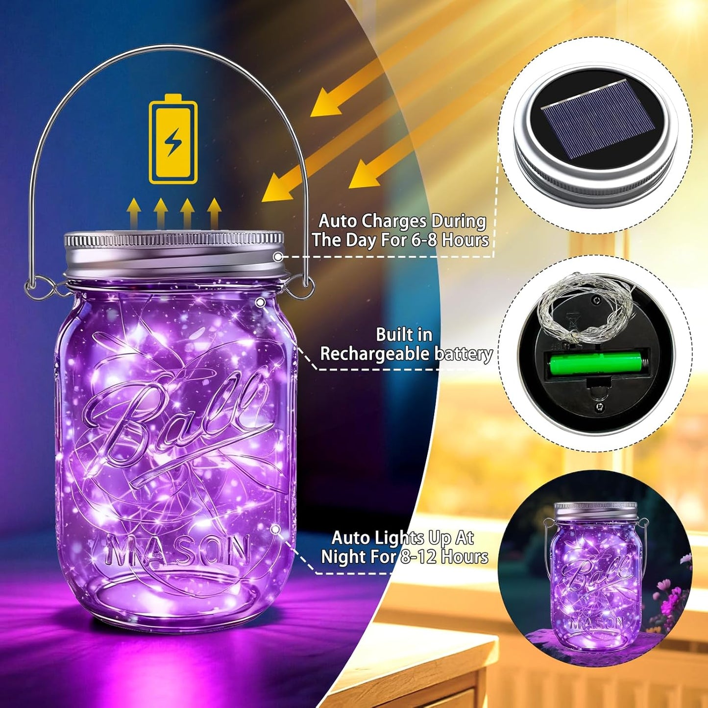 ZNYCYE Mason Jar Solar Lights for Outside, 12 Pack 30LED Fairy Firefly Lights Mason Jar Solar Lids Outdoor Waterproof String Lights with Hangers(NO Jars) for Patio Garden Yard Lawn Decor(6 Colors)