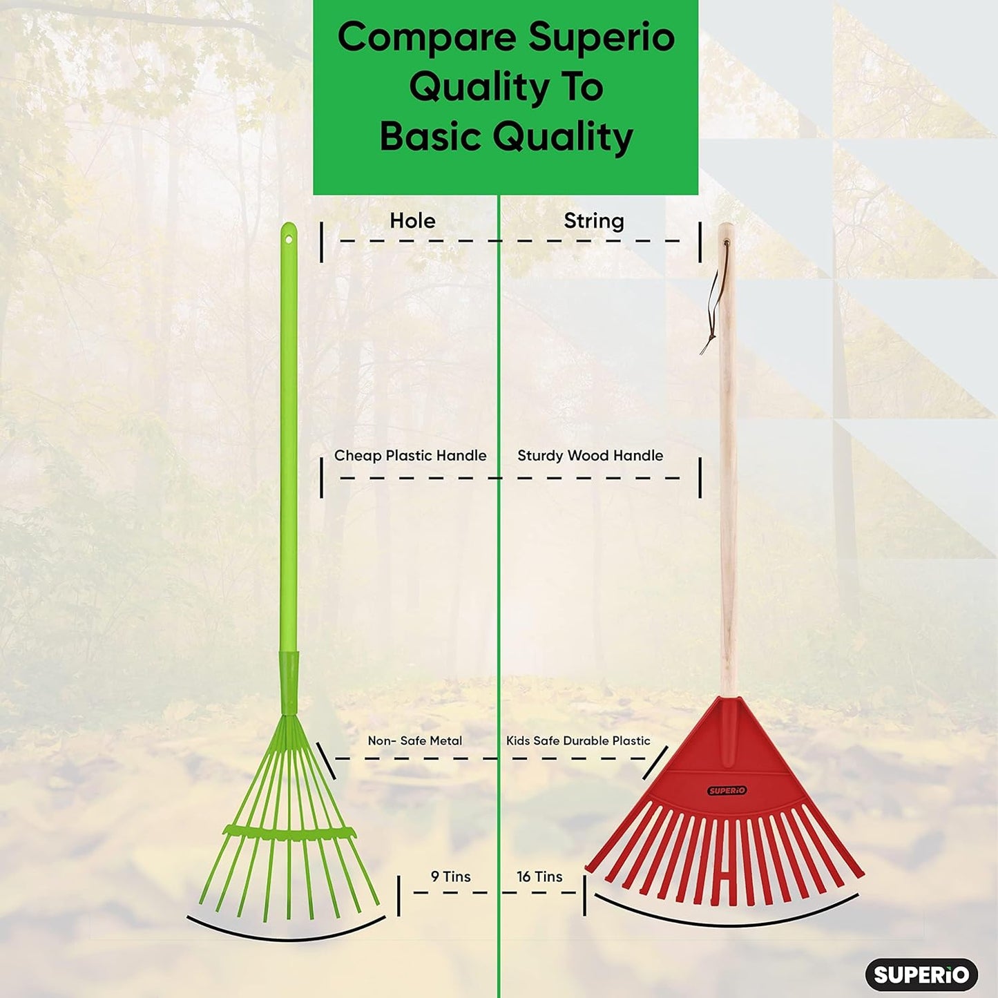 Superio Red Kid Rake - Fun and Functional Gardening Tool for Children, 3-Pack