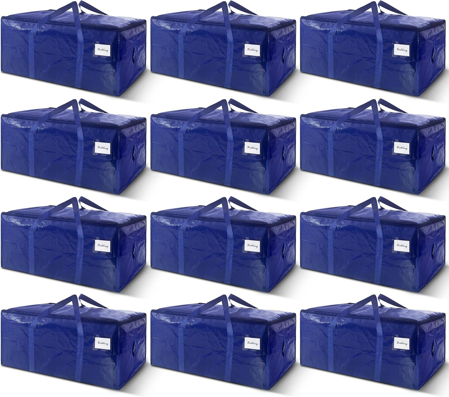 12 Pack Extra Heavy Duty Large Moving Bags with Strong Zipper & Carrying Handles, Sturdy Clothes Storage Bag Totes Bins, Packing Bags Moving Boxes College Moving Supplies, Dark Blue - 40 gal