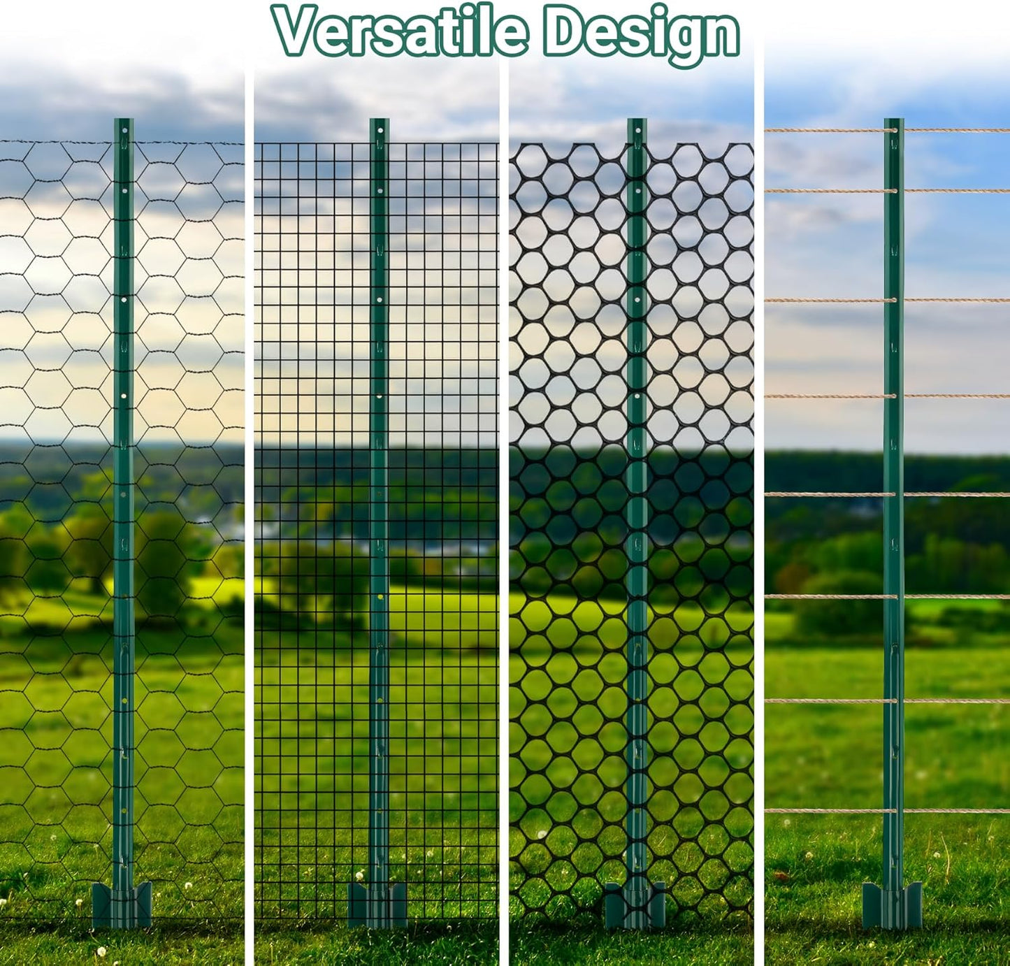 Fence Posts 4.8 Ft - 8 Pack, Heavy Duty Metal Fence Post, No Dig U Post for Farm, Garden, Orchard and Outdoor Wire Fencing (Green)