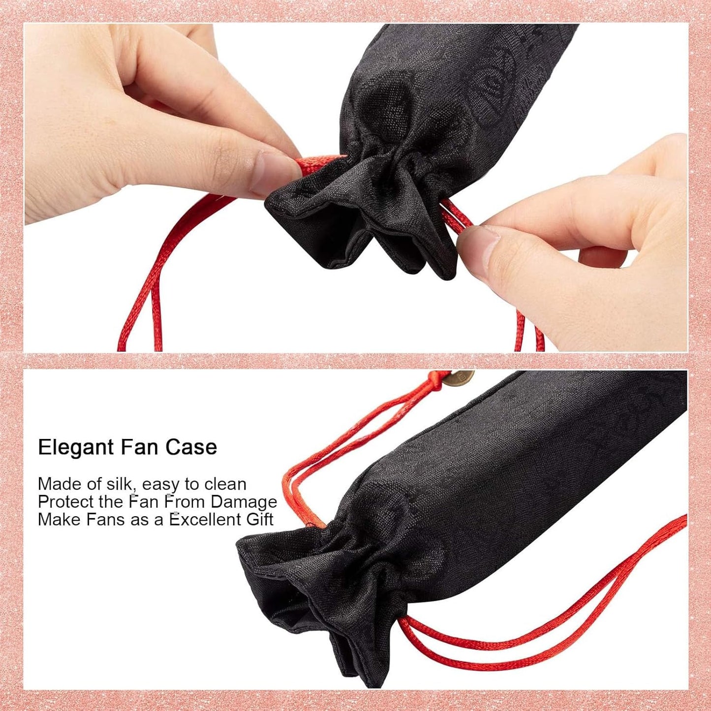 Maitys 2 Packs Large Clap Fans for Line Dancing Large Chinese Folding Hand Fans for Men and Women, Festival, Tai Ji, Kungfu, Martial Art, Gifts (Glitter Champagne)