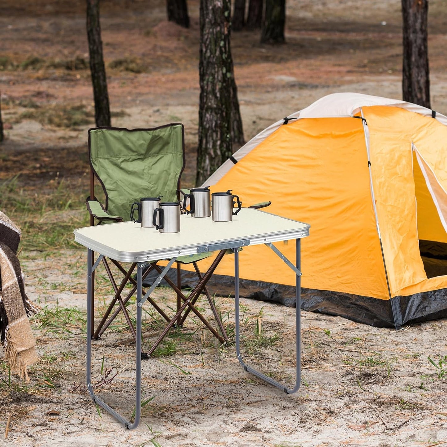 2.0 Ft Folding Portable Camping Table Small Folding Portable Camping Table, Adjustable Height, Outdoor Waterproof Aluminum Lightweight Suitcase Table for Picnic, BBQ, Beach, Dining