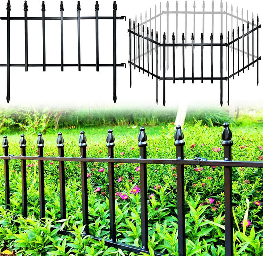 Metal Decorative Garden Fence 22" Wide x 18" High (5 Panels, Total Length 9.17 feet), Metal Border Folding Fence, Landscape Fencing for Flower Bed, Yard, Animal Barrier