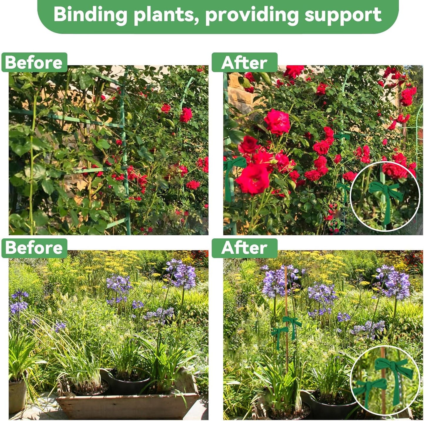 2 Pack Garden String - Plant Ties, Garden Twine, Gardening Tape, Tree Support, Stretchy Trap for Trees,Flowers,Green Soft Ties for All Plants All Gardeners(35M/Roll,115FT)