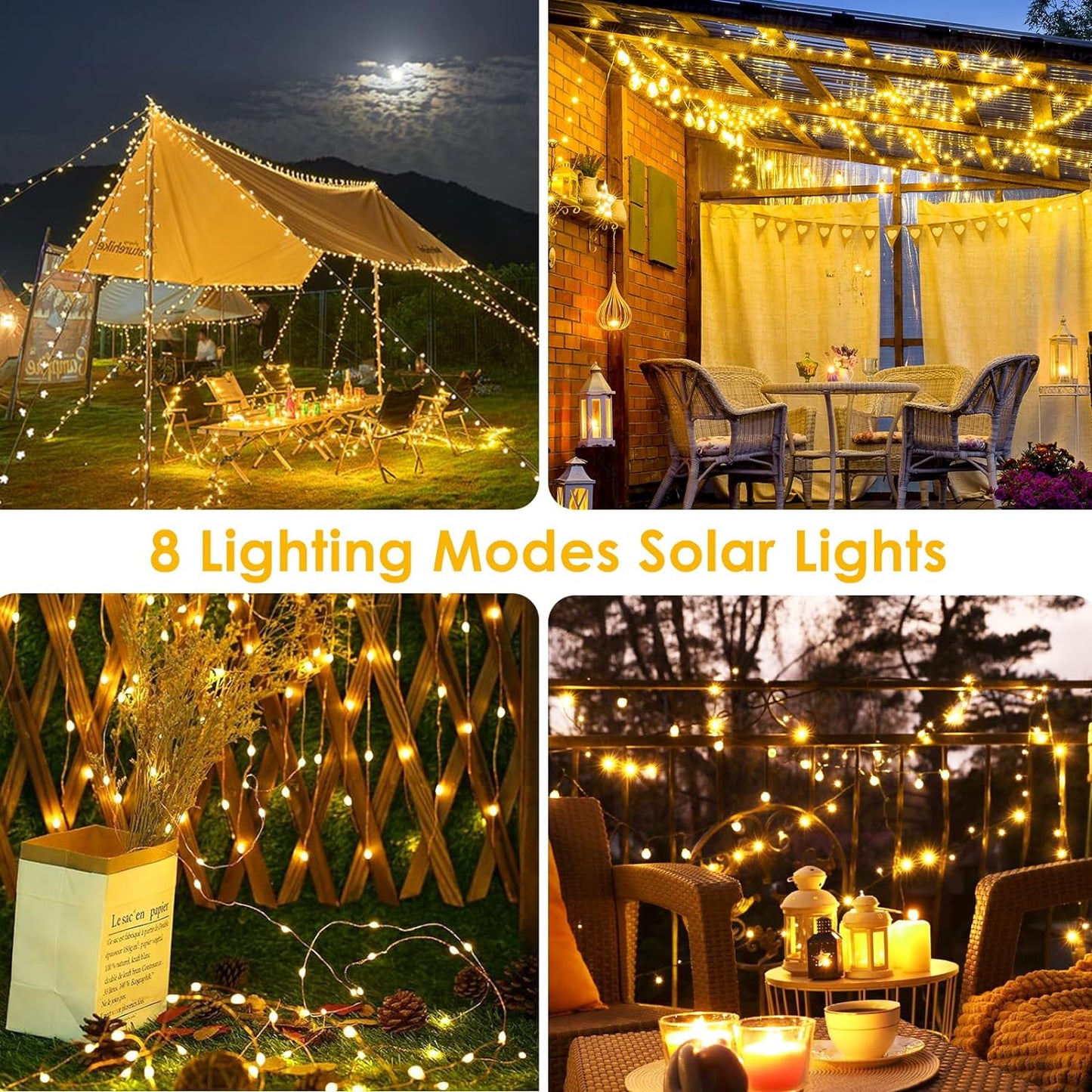 Extra-Long 144FT Solar String Lights for Outside, 2 Pack 400LED Solar Fairy Lights Outdoor, Waterproof Copper Wire with 8 Modes Twinkle Lights for Tree Garden Party Xmas Wedding Decor (Warm White)