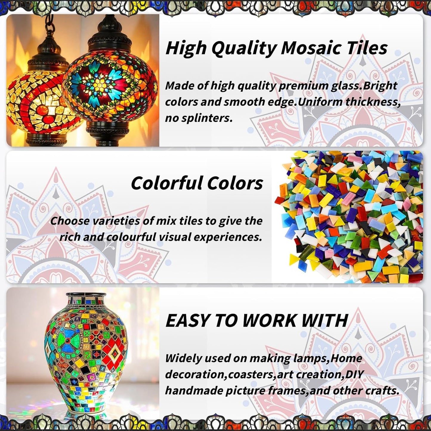 3200 Pcs Mosaic Tiles, Glass Mosaic Tiles for Crafts Bulk, Assorted Color Stained Mosaic Glass Pieces, Mosaic Supplies for Home Decoration, Art Crafts, DIY Projects, Opaque
