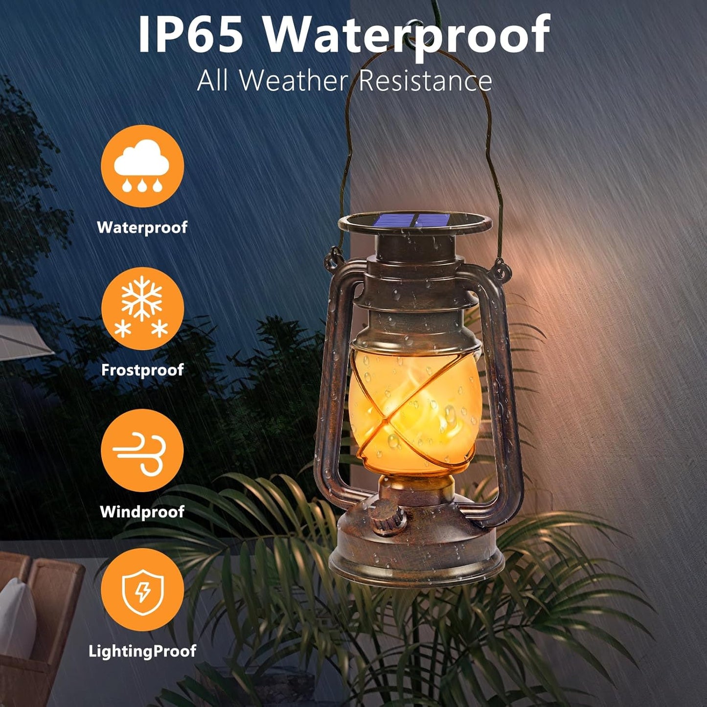 Solar Lanterns Outdoor Waterproof,2 Pack Bronze Vintage Lanterns with Dancing Flame Led Hanging Lights Decor,Lamps for Porch Garden Yard Pathway Camping