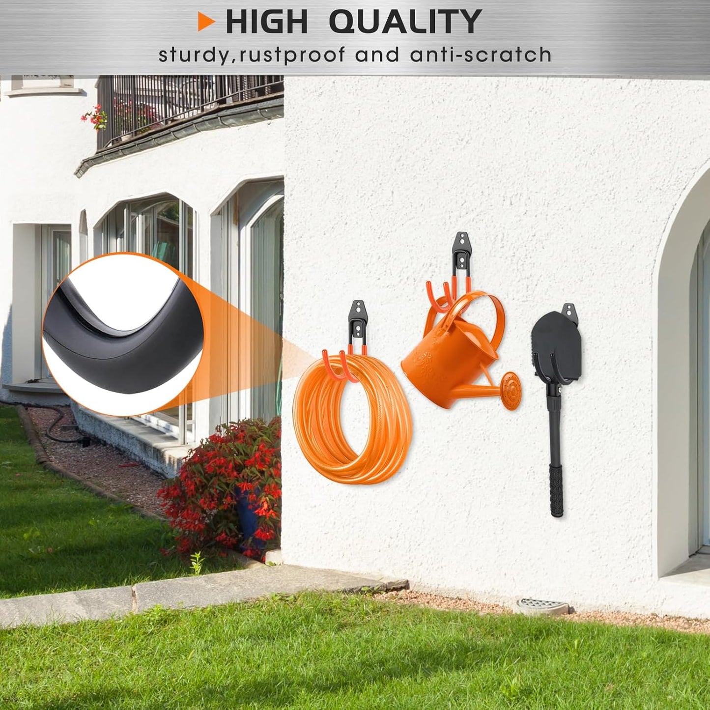 Heavy Duty Hose Hook, Garage Storage Utility Hooks, Garden Hose Hooks with Coating, Wall Mount Hooks for Bikes, Tools, Ladders, Cables, and Outdoor Equipment, Orange