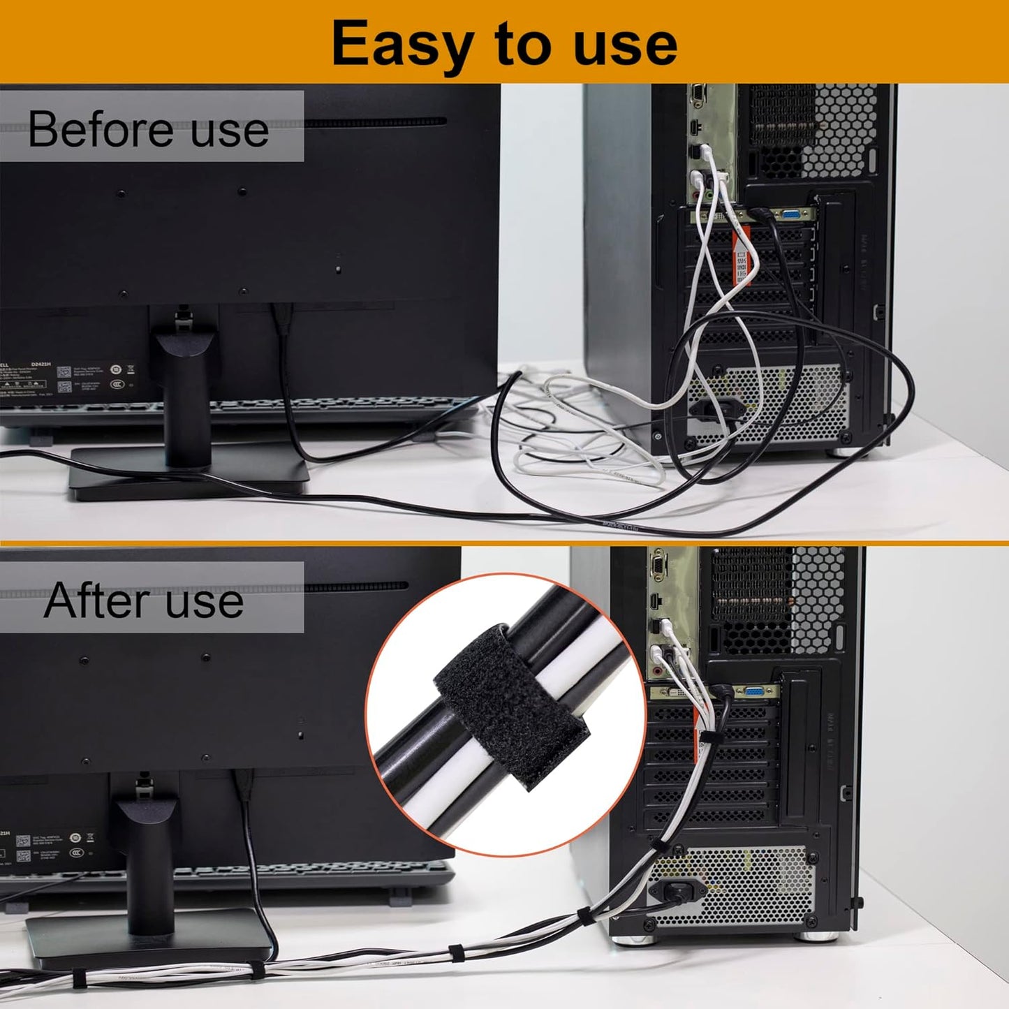 1/2 inch Reusable Fastening Tape Cable Ties Double-Sided Hook-and-Loop Cable Management Tape (Black 25 Yards)