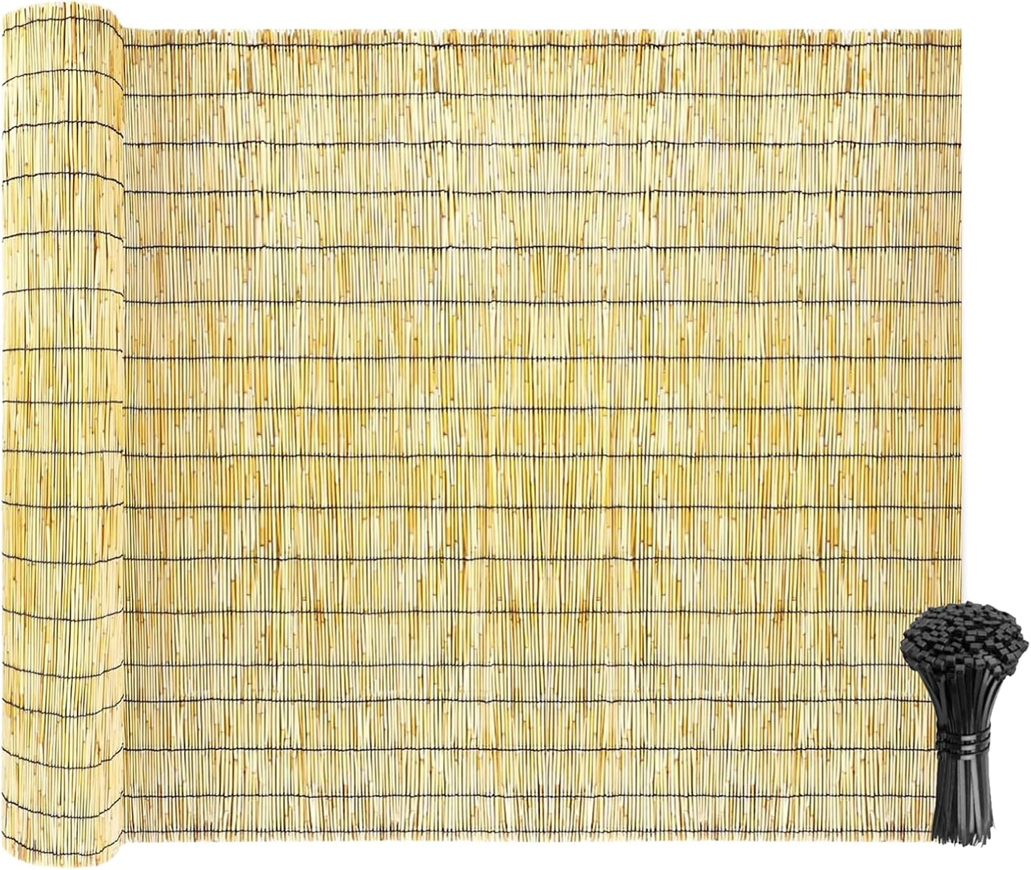 Natural Reed Fencing Rolls: Privacy Bamboo Fence 3/4/5/6ft High Roll Reed Screen, Decorative Bamboo Fencing for Outdoor Balcony Patio Garden Backyard,with Cable Zip Ties (Nature, 5x10ft)