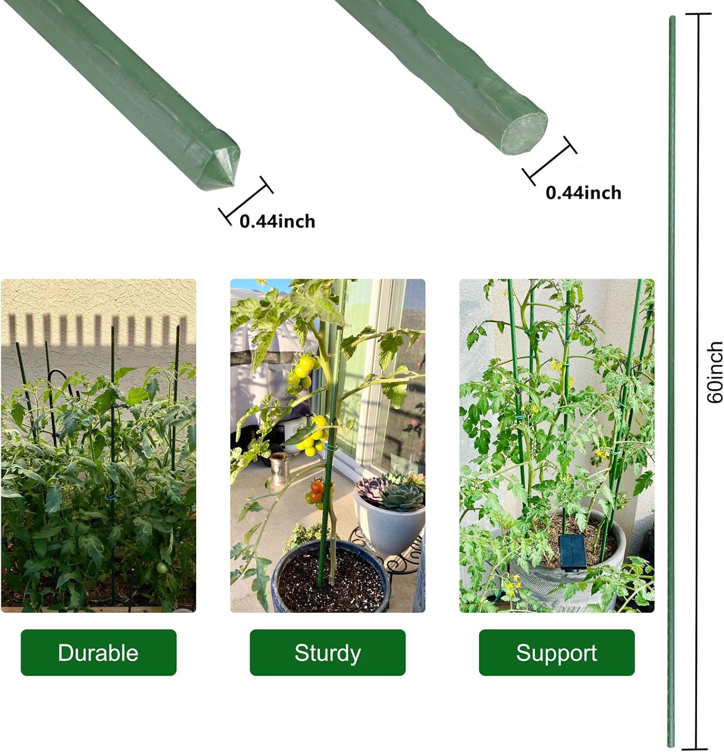 Garmeinea Garden Stakes 57 Inches Plastic Coated Steel Plant Stakes for Growing Climbing Plants, Pack of 25