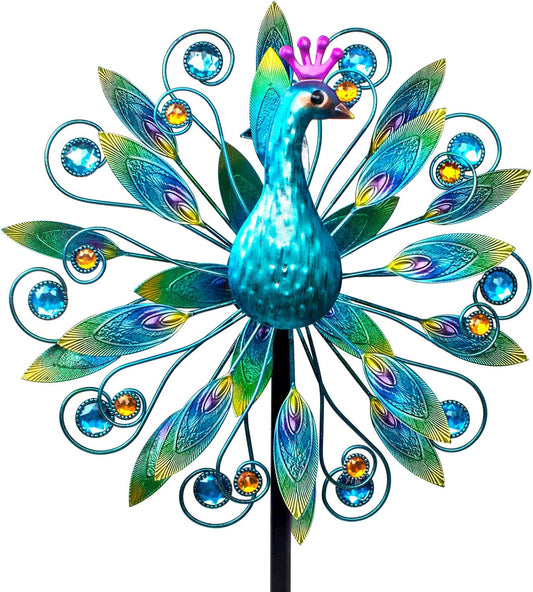 Outdoor Wind Spinner 58" Metal Peacock Wind Spinner Double Peacock Wind Sculpture for Garden Yard Patio Decoration