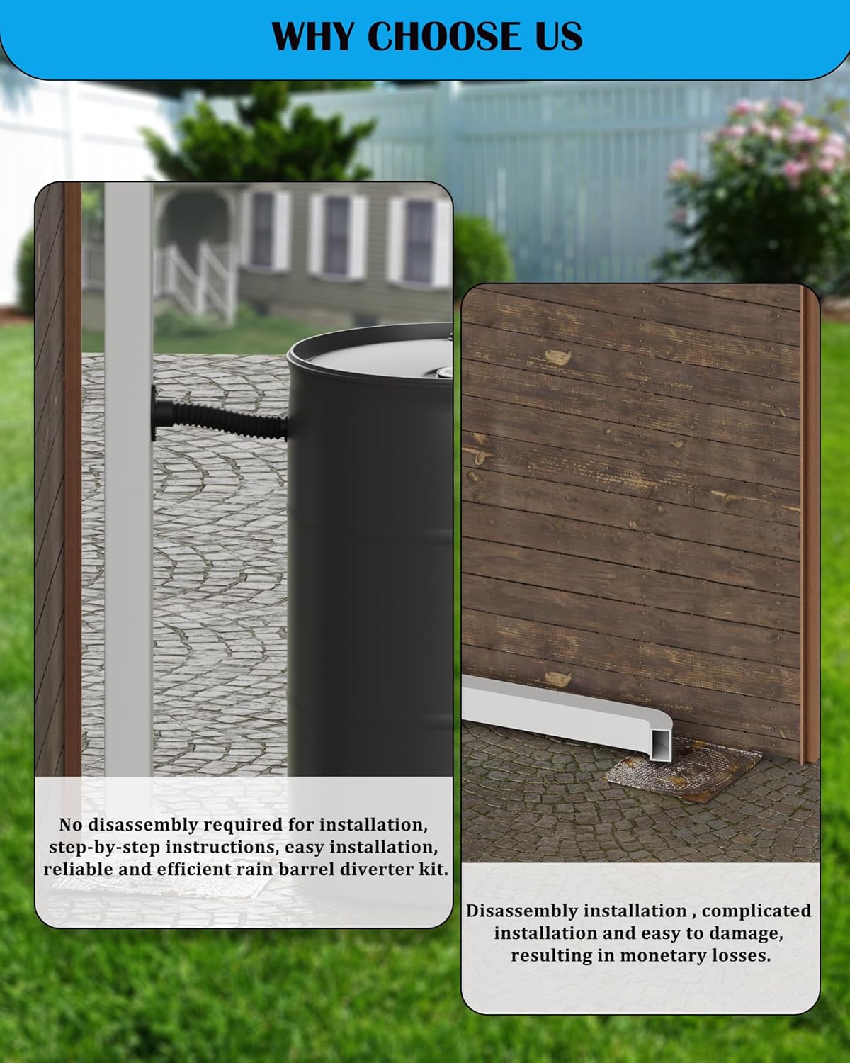 Rain Barrel Diverter Kit - Rain Barrel Downspout Diverter for Rectangular Downspouts, Easily Turn Plastic Containers into Rain Barrels, Easy Installation Without Dismantling (with Hole Saw Set)