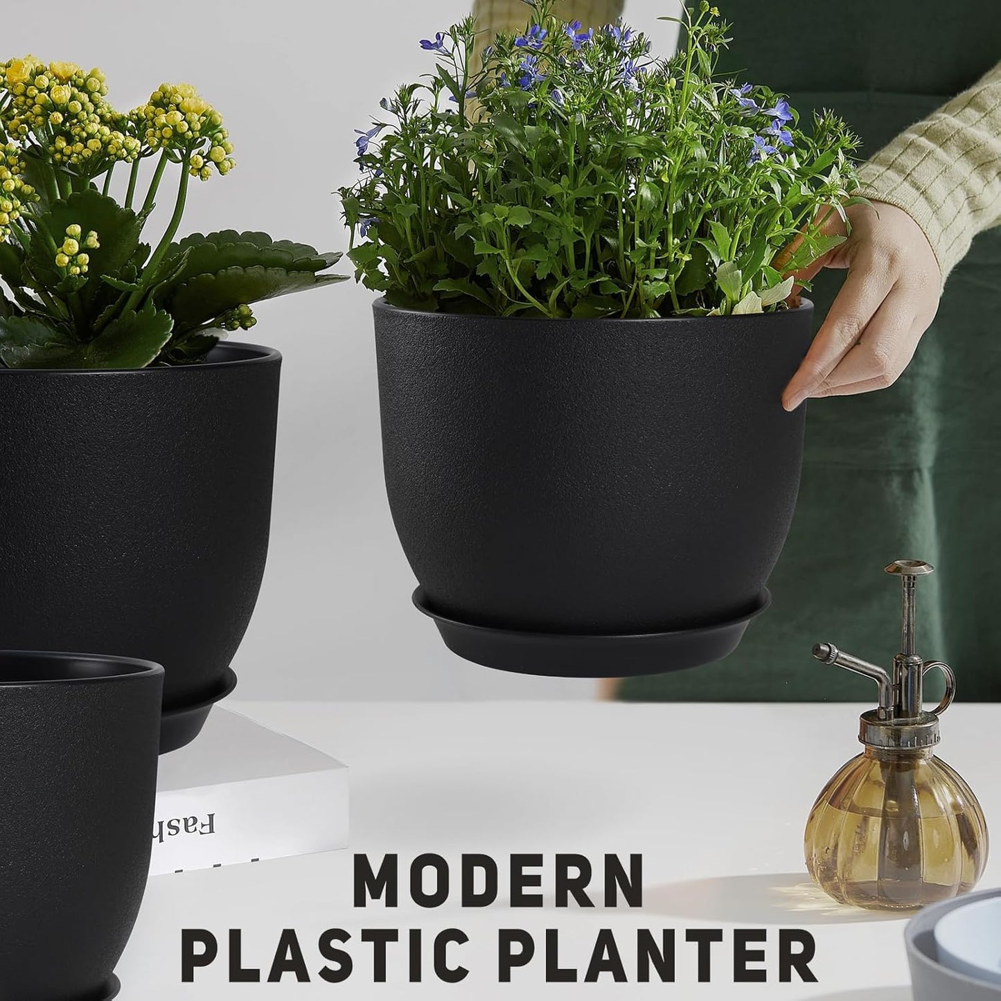 Plant Pots 12/10/9 inch Set of 3, Flower Pots with Multi Mesh Drainage Holes, Large Planters for Indoor Outdoor Garden Plants and Flowers. (Black)