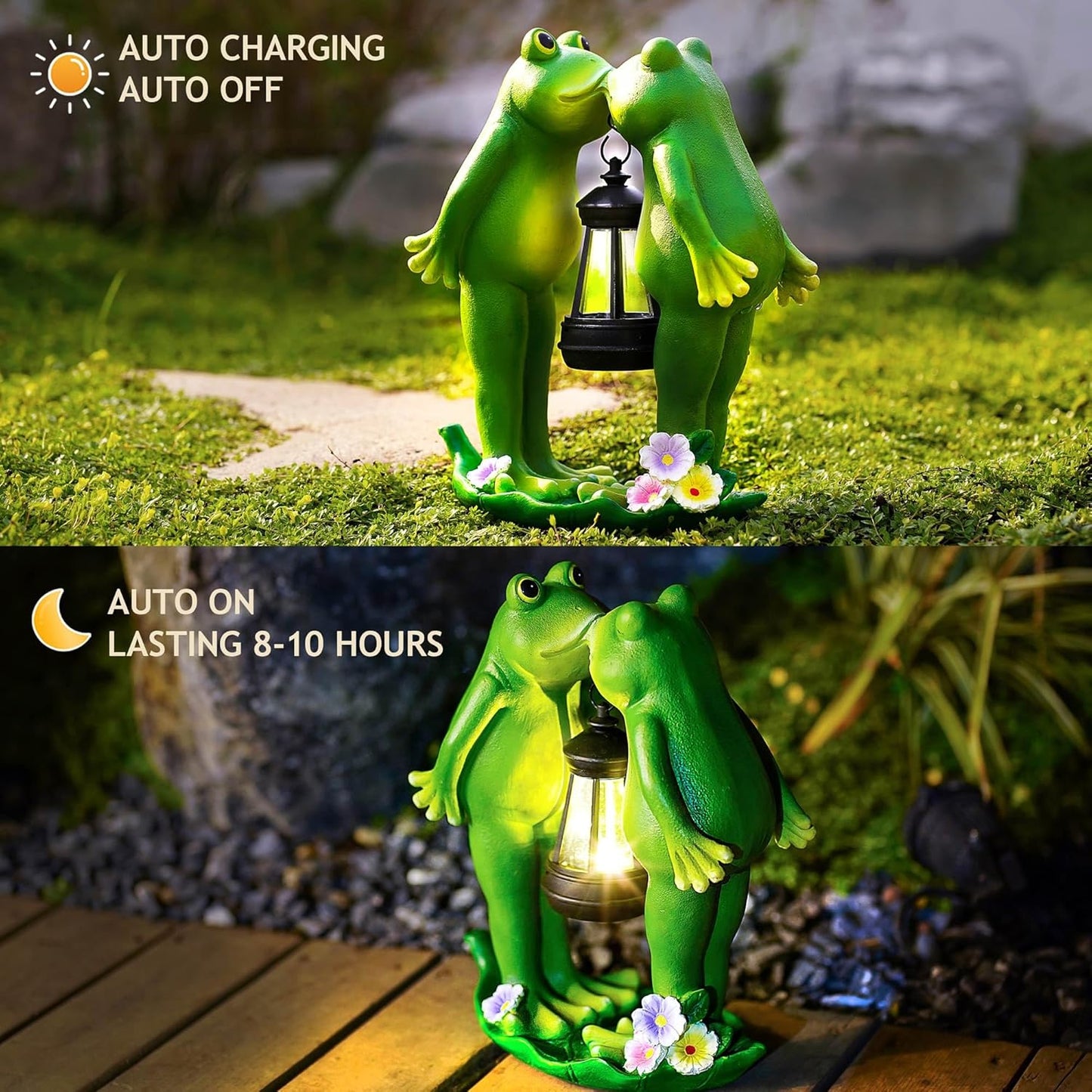 Solar Frogs Statue for Garden Decor Solar Lantern LED Outdoor Decoration Figurines for Porch Patio,Yard,Lawn - Frog Gifts for Women Mom Grandma Wife (Kiss Frog)
