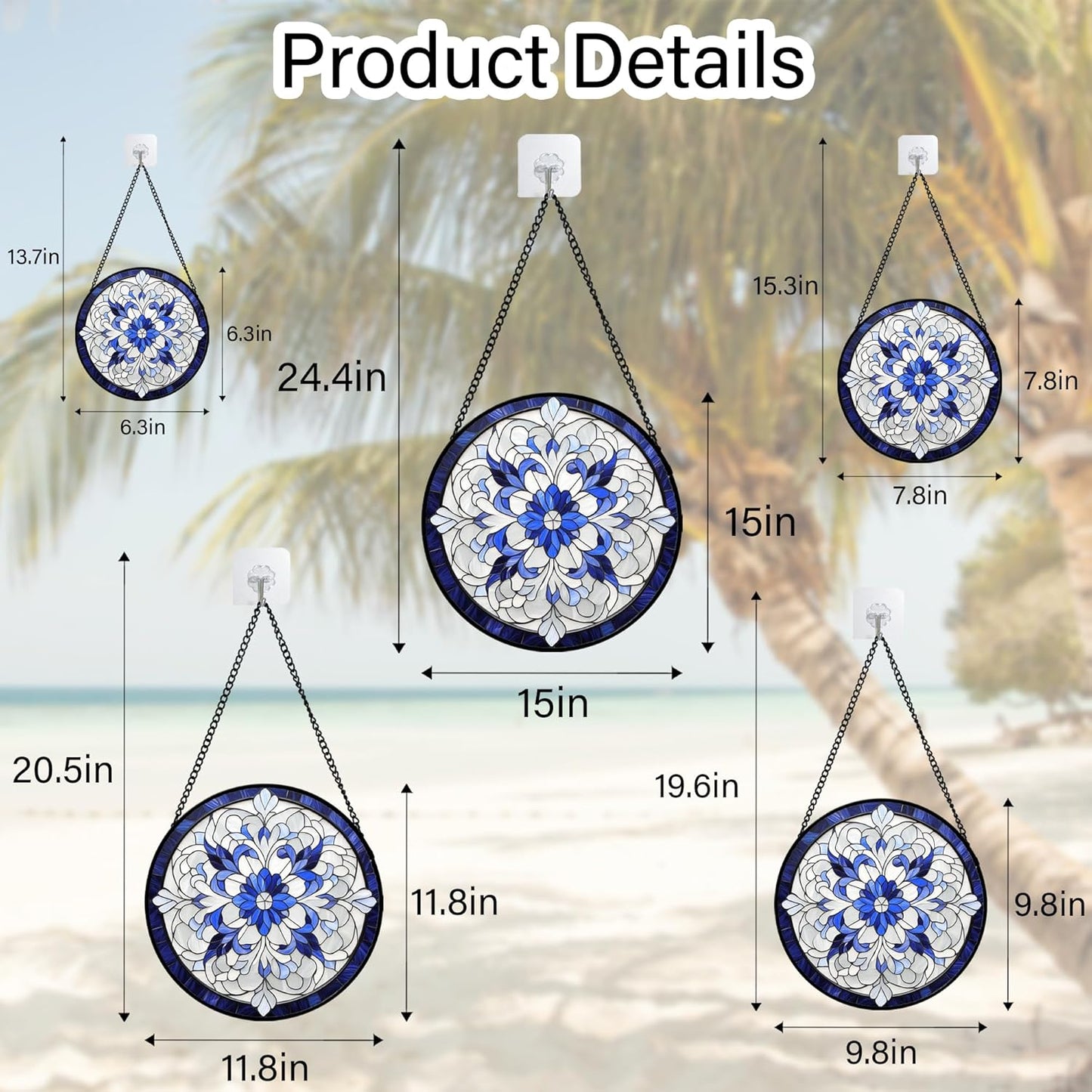 Stained Glass Window Hanging - Blue White Boho Flower Suncatcher for Door Garden Yard Sun Catchers Decor Christmas Mother's Day Birthday Gifts for Women Mom Nana Friend Teacher 6.3 in