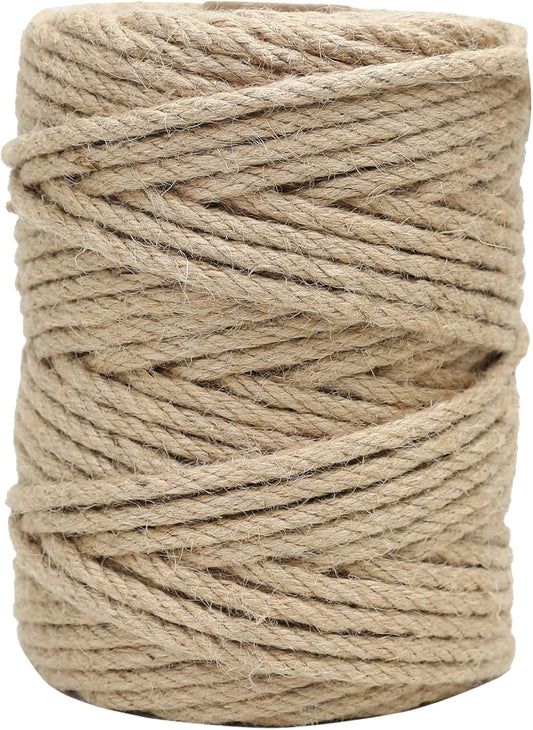 Natural Jute Twine 328ft 8mm,4Ply Twisted Thick Twine Rope Strong Jute String Roll for Crafts Gift Wrapping Gardening Home Decor Bundling Cat Scratching Post