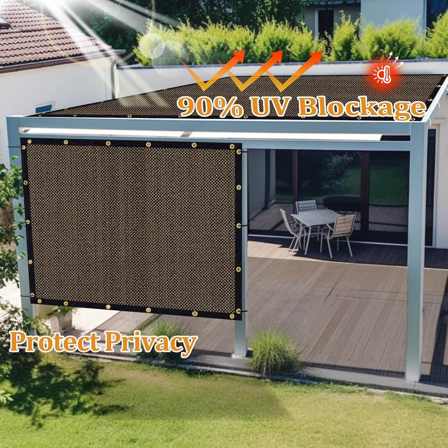 Shade&Beyond Customized Size 6' X 9' Shade Cloth with Grommets, 90% UV Protection UV Protection Mesh Tarp Sun Screens for Patio GN01, Mocha